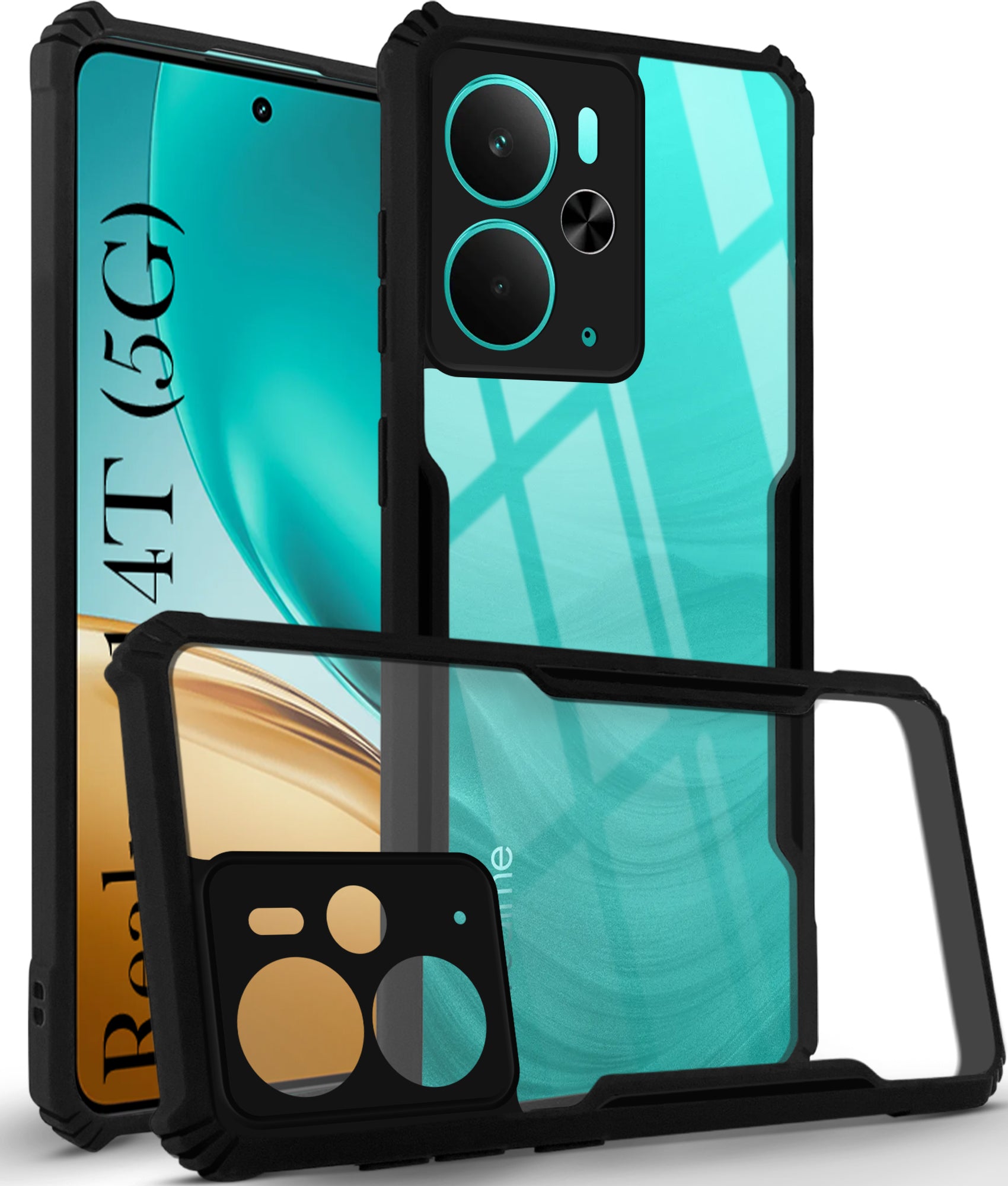 For Realme 14T Back Cover Case ( Shockproof with Polycarbonate Clear Panel | Professional Black)