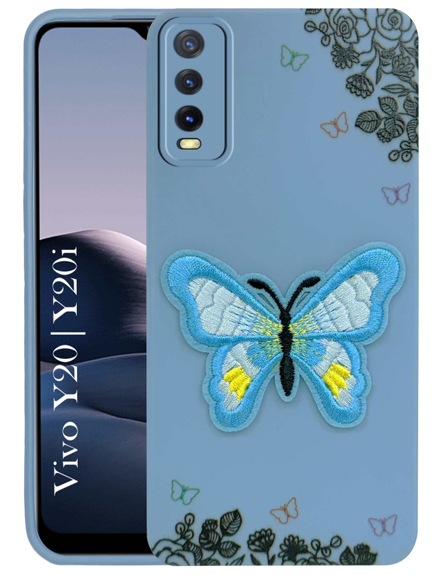 For Vivo Y20 | Y20i Back Cover Case (Soft Butterfly Embroidery | Women Teen Girls | Camera Protection| Matte Silicone)