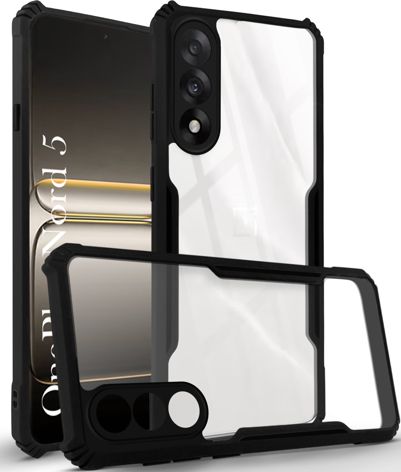 For Oneplus Nord 5 Back Cover Case (Shockproof with Polycarbonate Clear Panel | Professional Black)