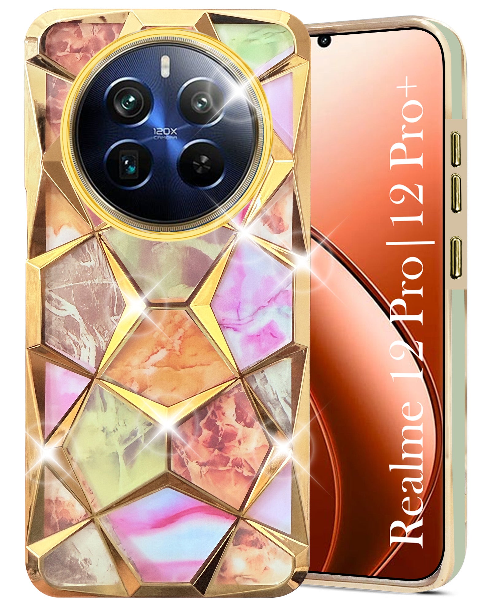 For Realme 12 Pro Plus | Realme 12 Pro Back Cover Case ( Dual Design Glitter Sparkle and Detachable Diamond Print Case | Soft and Flexible)