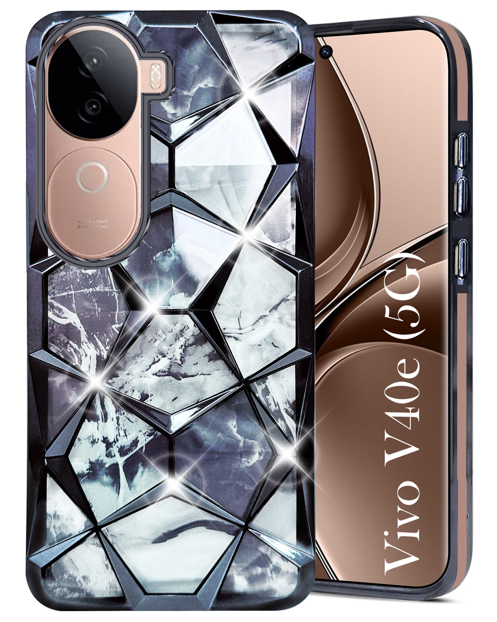 For Vivo V40e Back Cover Case (Dual Design Glitter Sparkle and Detachable Diamond Print Case | Soft and Flexible)