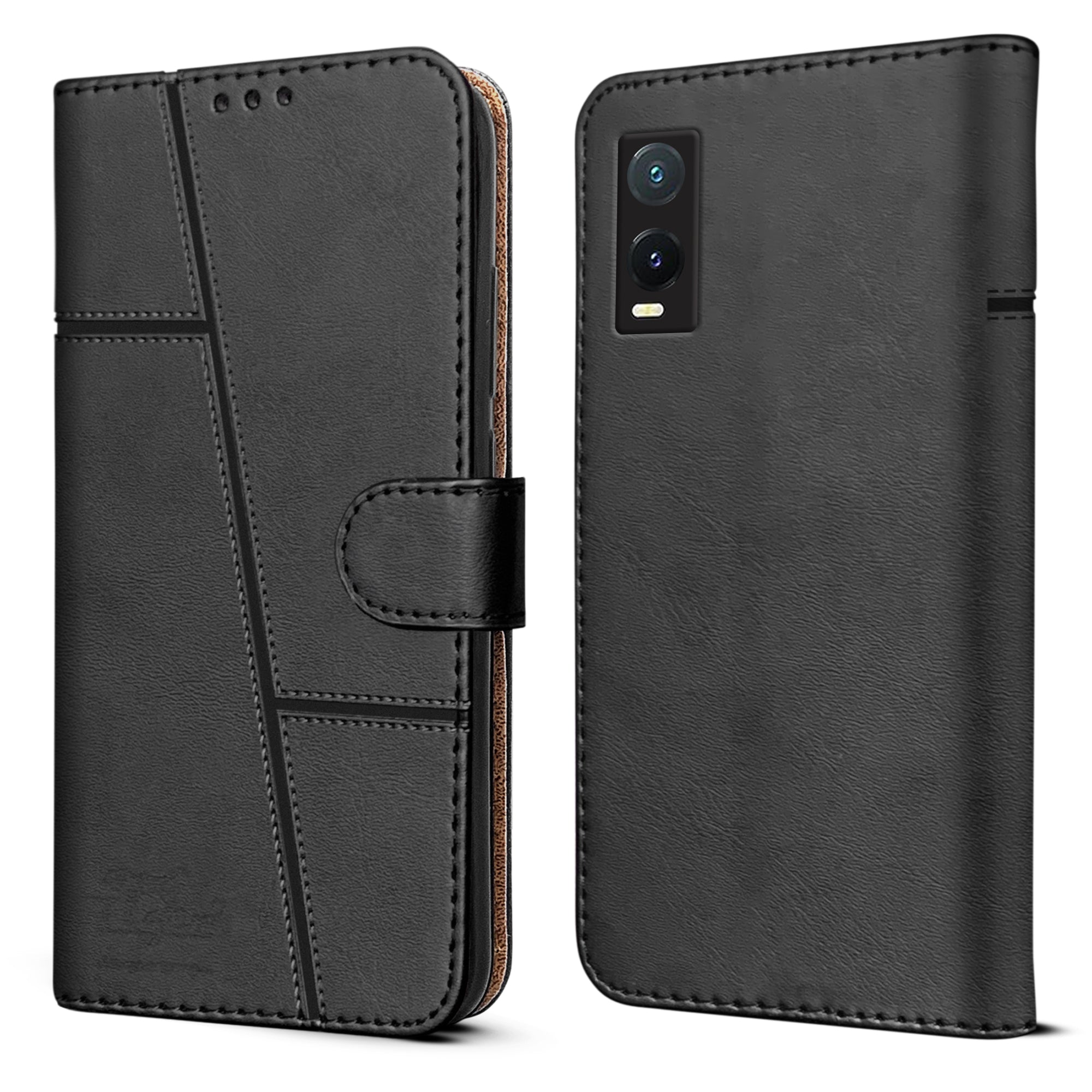 For Vivo T1x 4G Flip Cover Case ( Stitched Leather with Magnetic Closure)