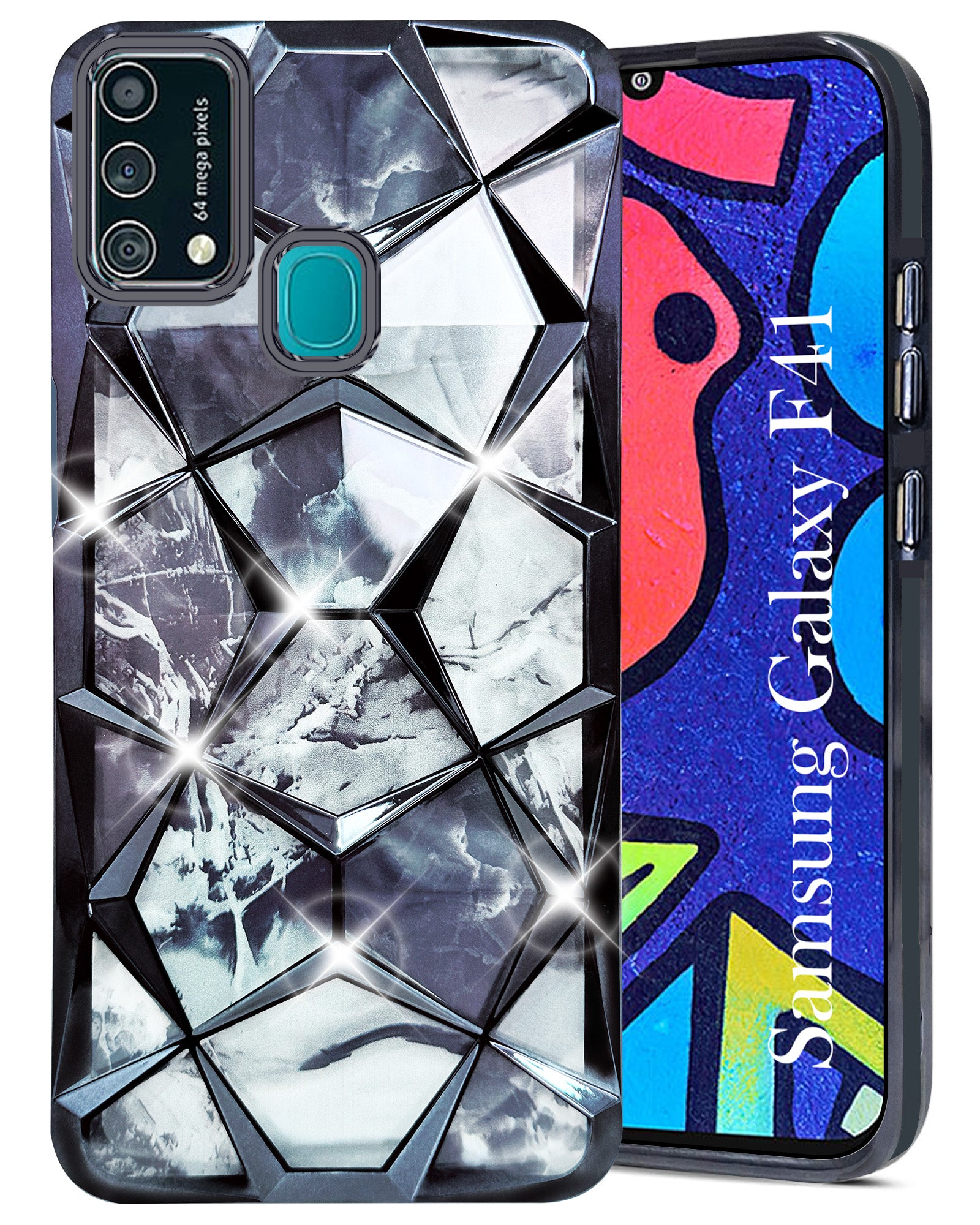 For Samsung Galaxy F41 Back Cover Case (Dual Design Glitter