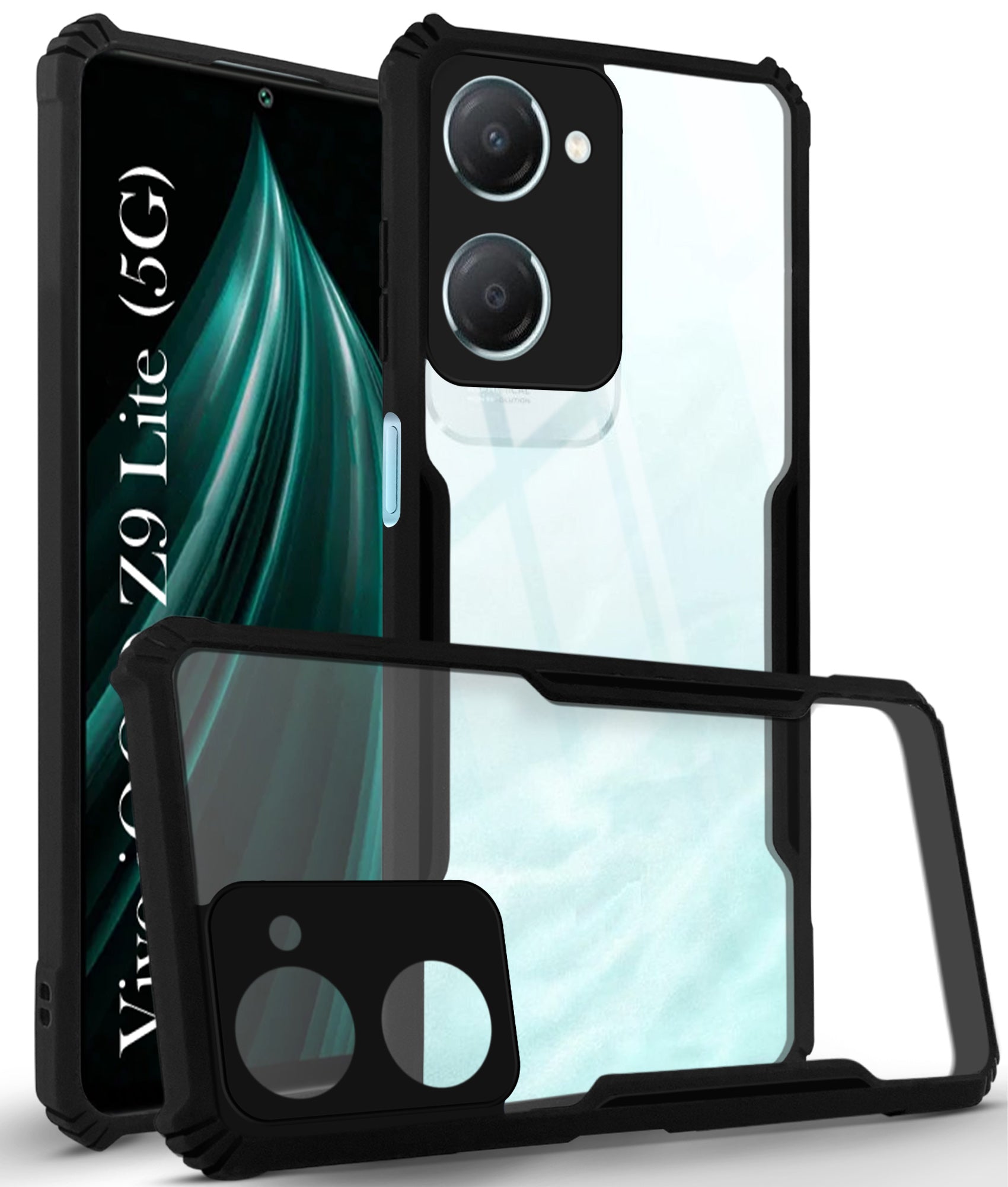 For Vivo iQOO Z9 Lite Back Cover Case ( Shockproof with Polycarbonate Clear Panel | Professional Black)