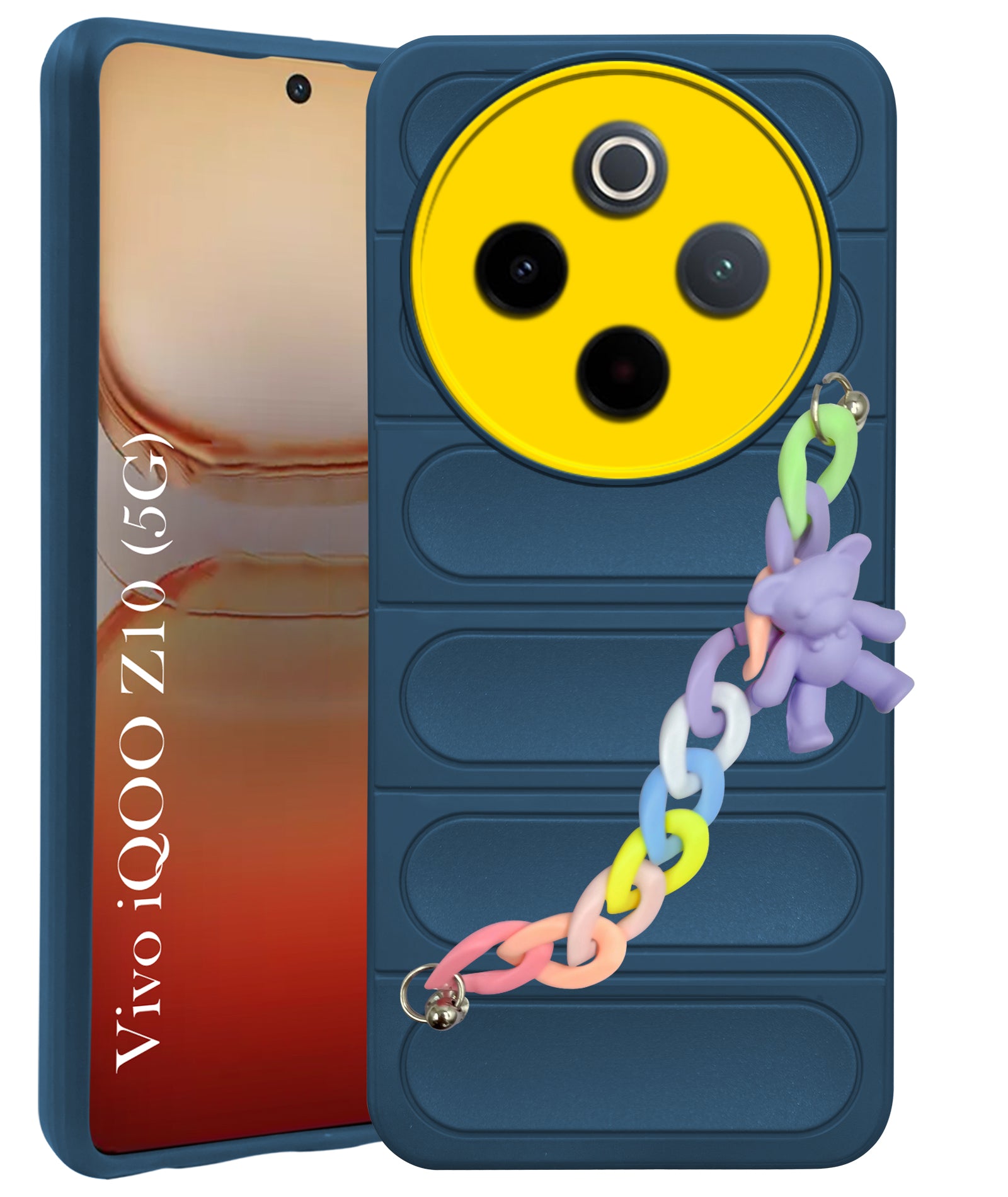 For Vivo iQOO Z10 Back Cover Case (Wrist Hanging Chain | Teddy Bracelet Charms | Matte Liquid Silicone | Camera Protection Ring)