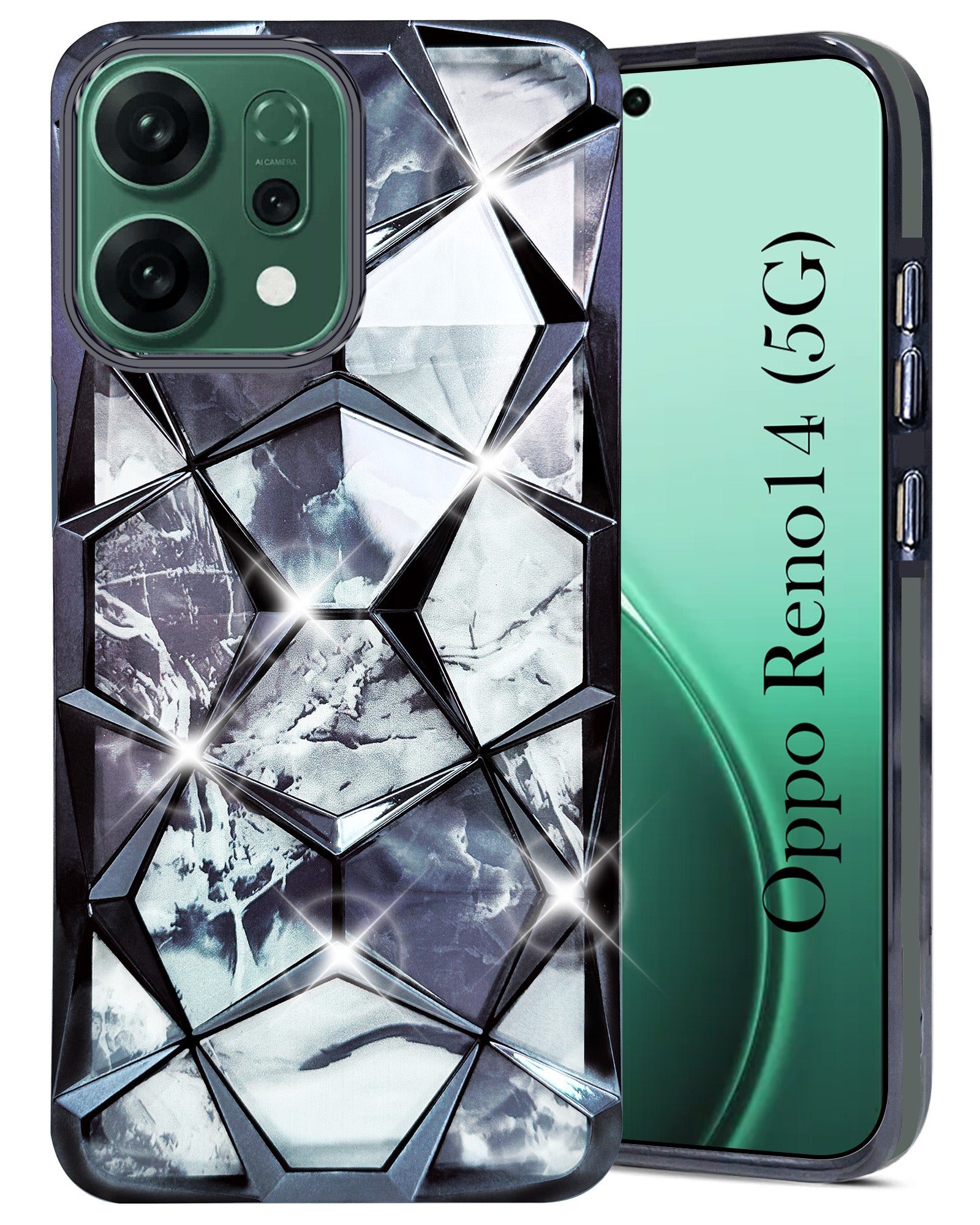 For Oppo Reno14 5G | Oppo Reno 14 5G Back Cover Case Compatible With ( Dual Design Glitter Sparkle and Detachable Diamond Print Case | Soft and Flexible)