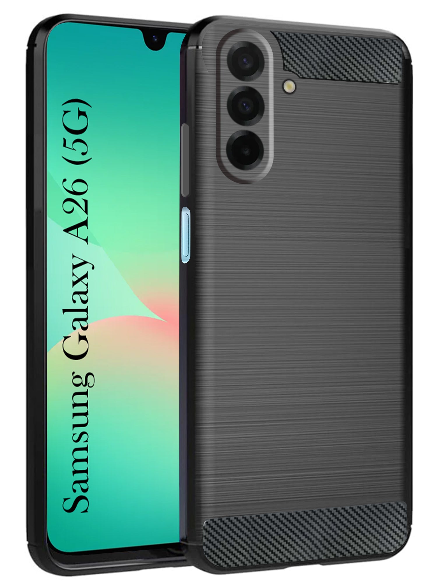 For Samsung Galaxy A26 5G Back Cover Case ( Hybrid Armor Case | Carbon Fiber Shockproof | Soft and Flexible | Black )