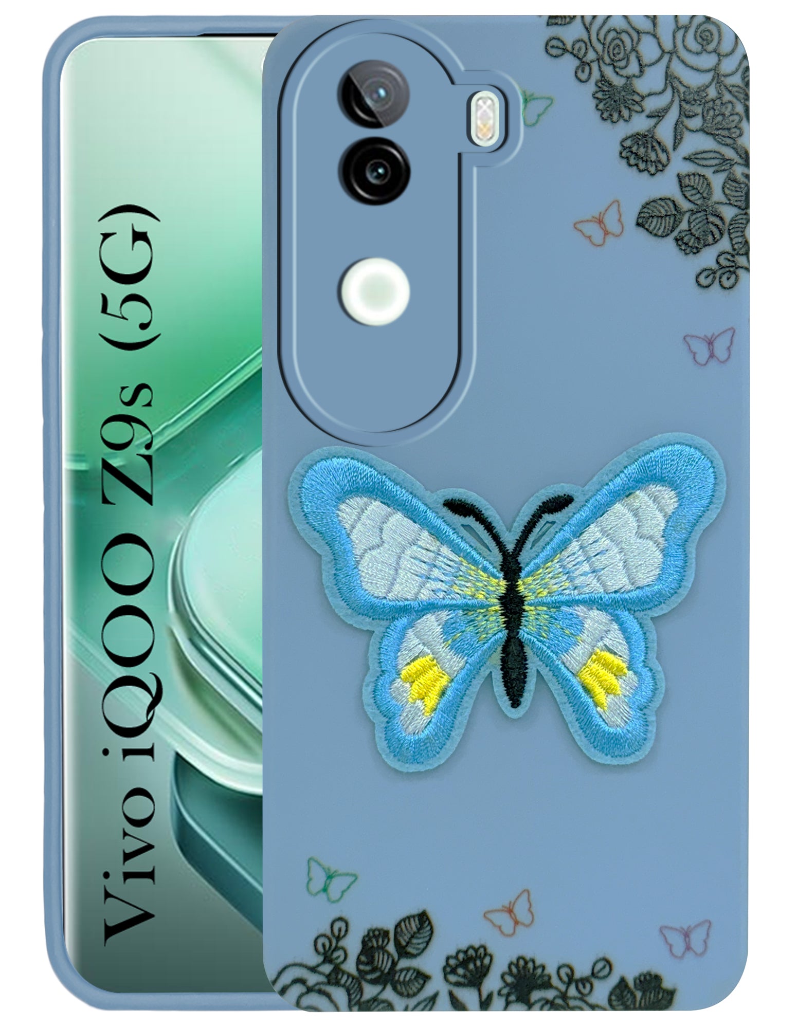 For Vivo iQOO Z9s Back Cover Case (Soft Butterfly Embroidery | Women Teen Girls | Camera Protection| Matte Silicone)