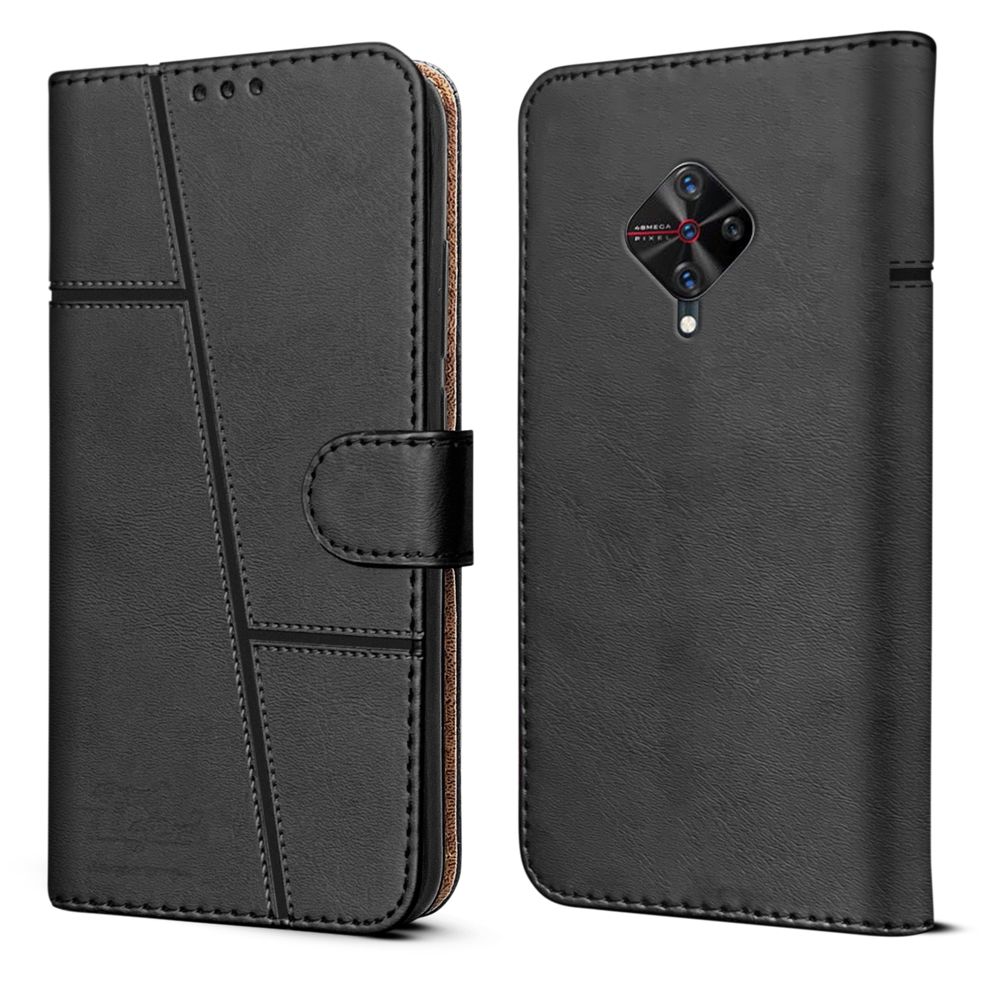 For Vivo Y9s Flip Cover Case ( Stitched Leather with Magnetic Closure)