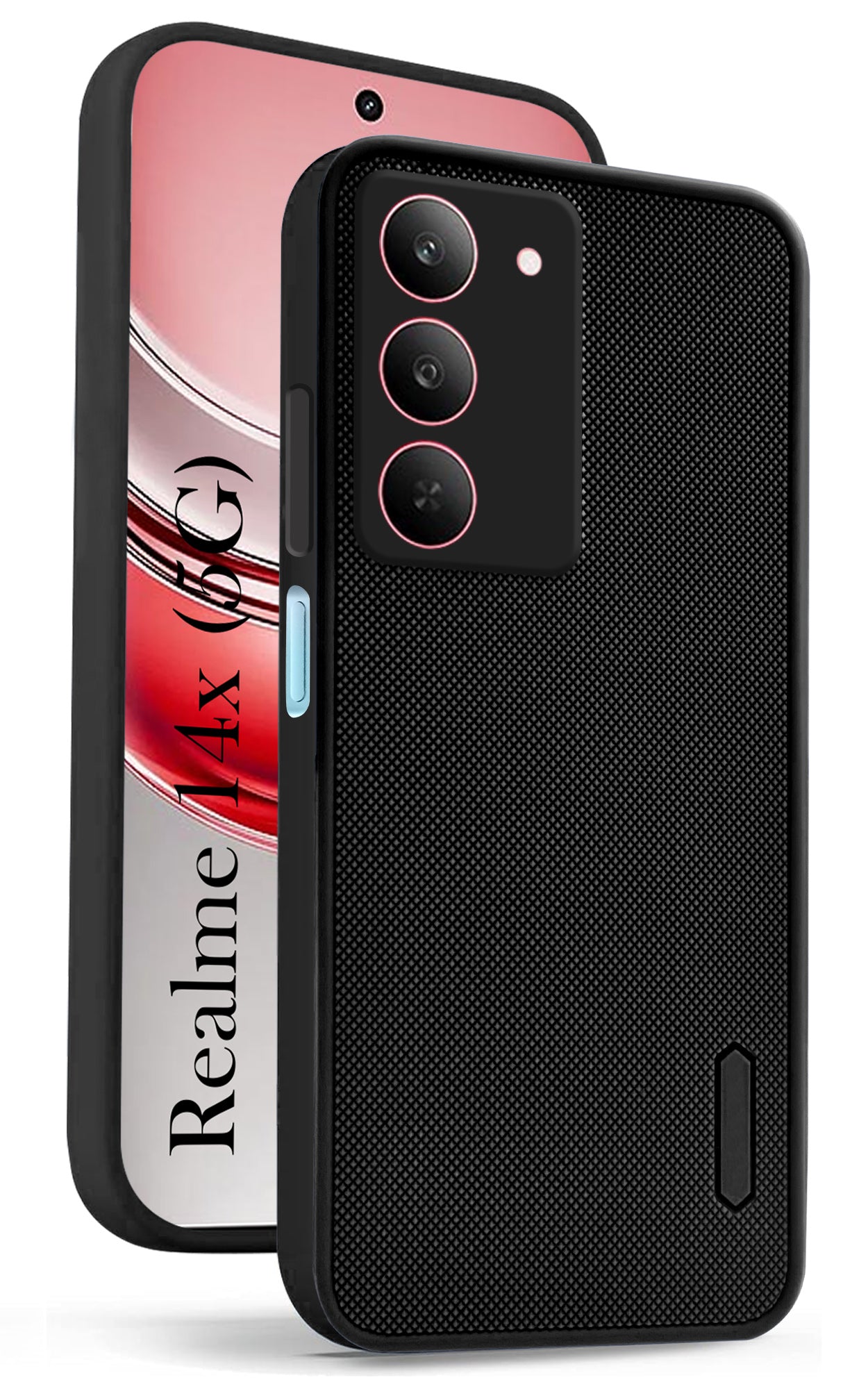 For Realme 14X Back Cover Case (Textured Grip Design | Micro-Fiber Cloth Inside | Slim and Light Weight | Soft Touch and Feel | Black)