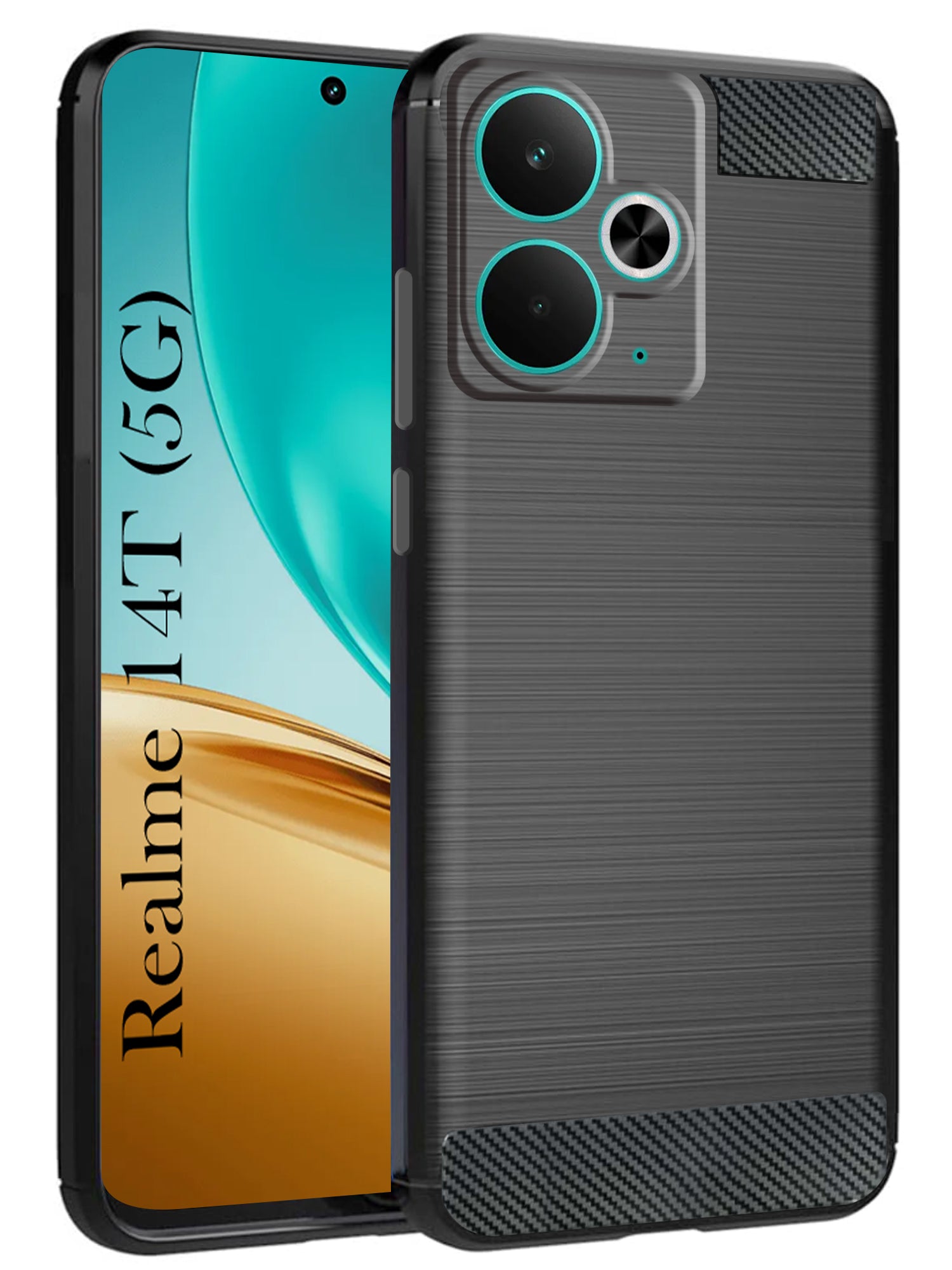For Realme 14T Back Cover Case ( Hybrid Armor Case | Carbon Fiber Shockproof | Soft and Flexible | Black )
