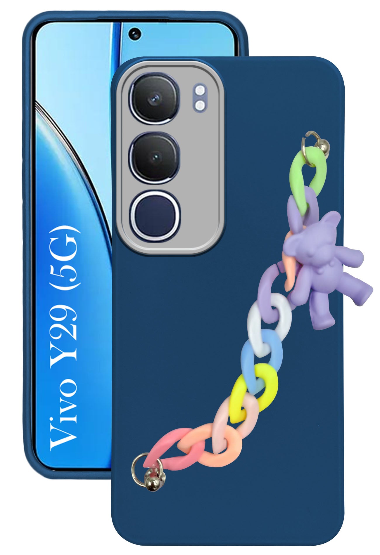 For Vivo Y29 Back Cover Case (Matte Finish |Wrist Hanging Chain | Teddy Bracelet Charms | Full Camera Protection)