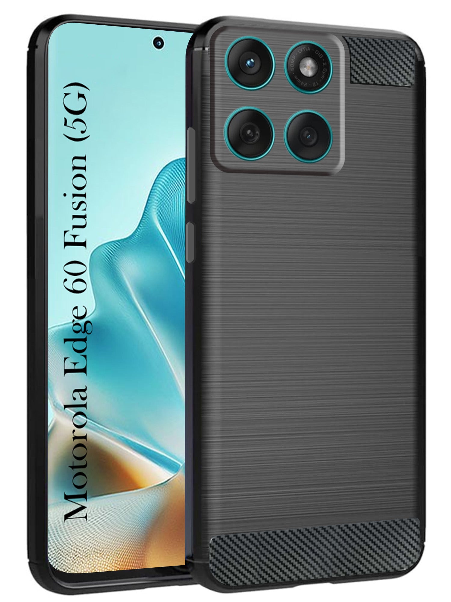 For Motorola Moto Edge 60 Fusion Back Cover Case ( Hybrid Armor Case | Carbon Fiber Shockproof | Soft and Flexible | Black )