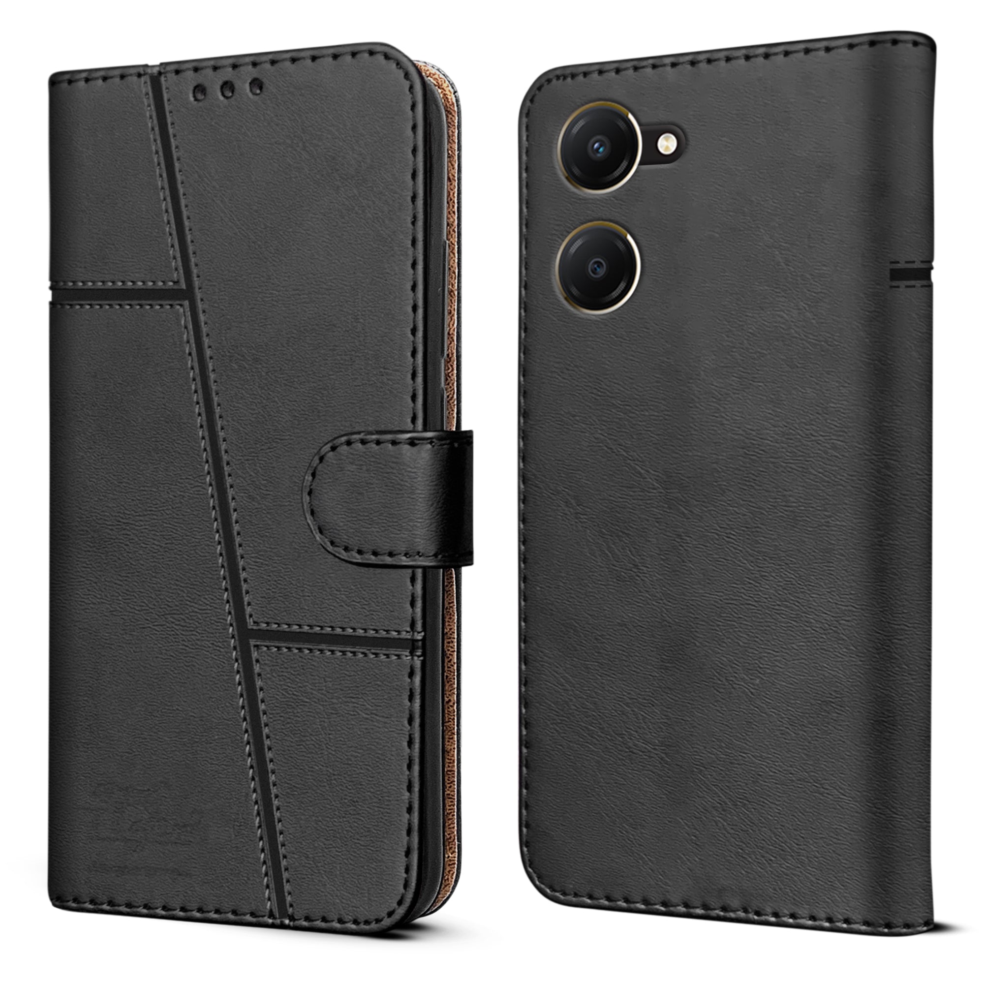 For Vivo iQOO Z9 Lite 5G Flip Cover Case ( Stitched Leather with Magnetic Closure)