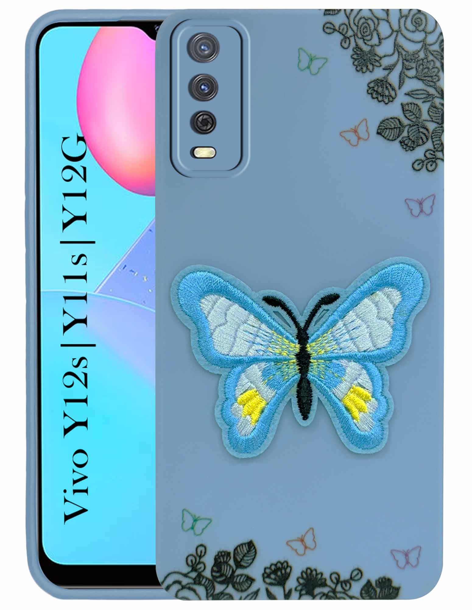 For Vivo Y12s | Y11s | Y12G Back Cover Case (Soft Butterfly Embroidery | Women Teen Girls | Camera Protection| Matte Silicone)
