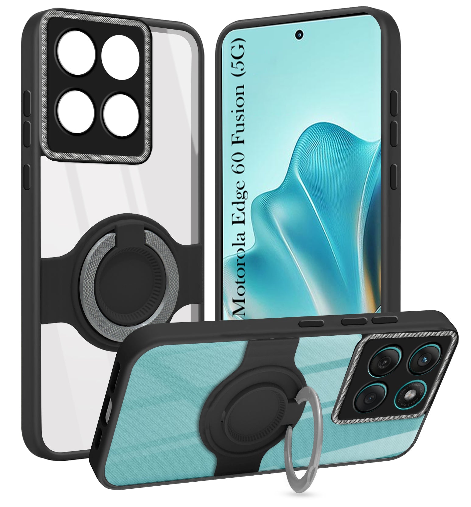 For Motorola Moto Edge 60 Fusion Back Cover Case with stand (Built-in Ring Holder Kickstand | Lifetime Anti Yellow | Camera Protection)