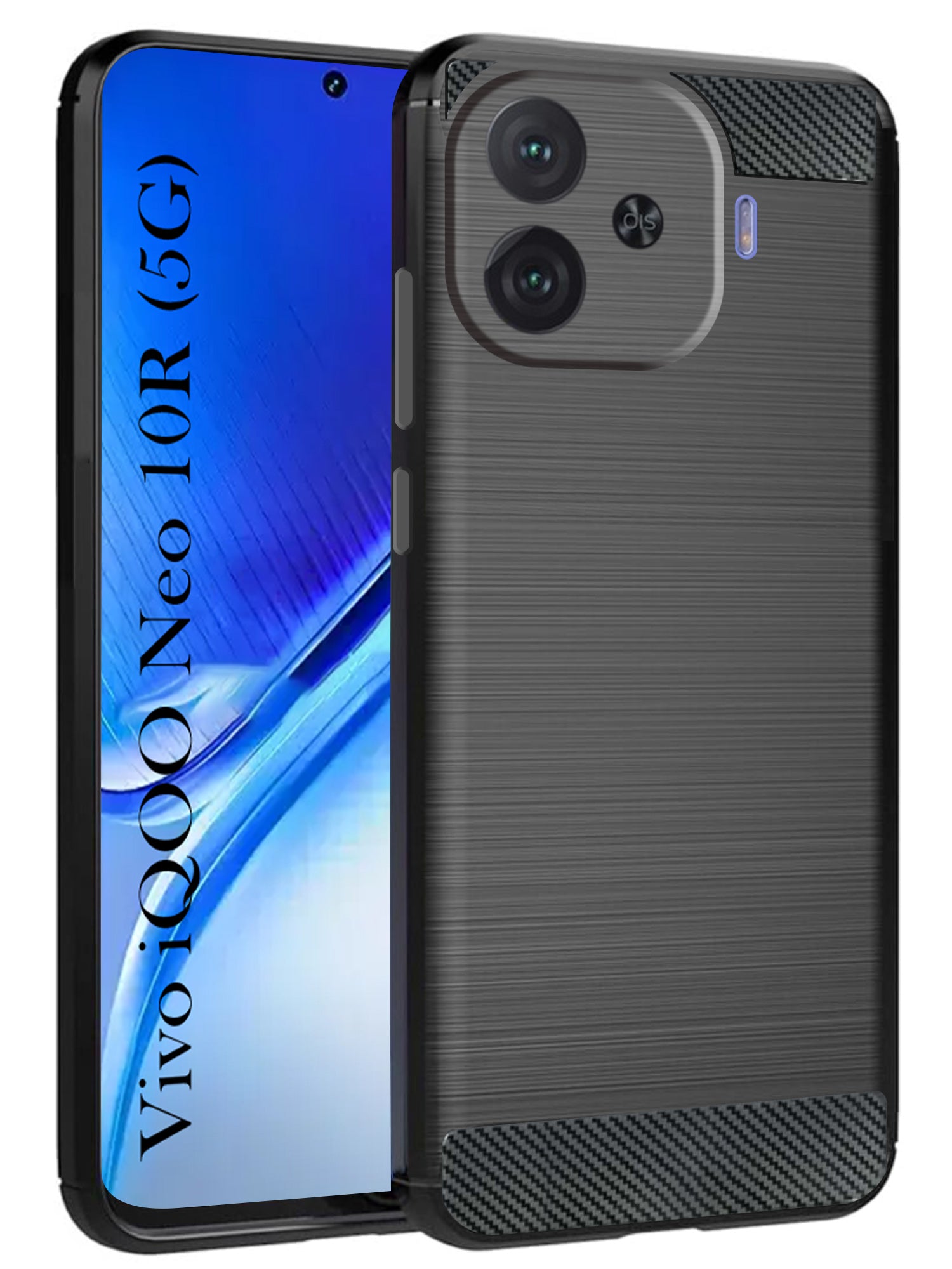 For Vivo iQOO Neo 10R Back Cover Case (Hybrid Armor Case | Carbon Fiber Shockproof | Soft and Flexible | Black )