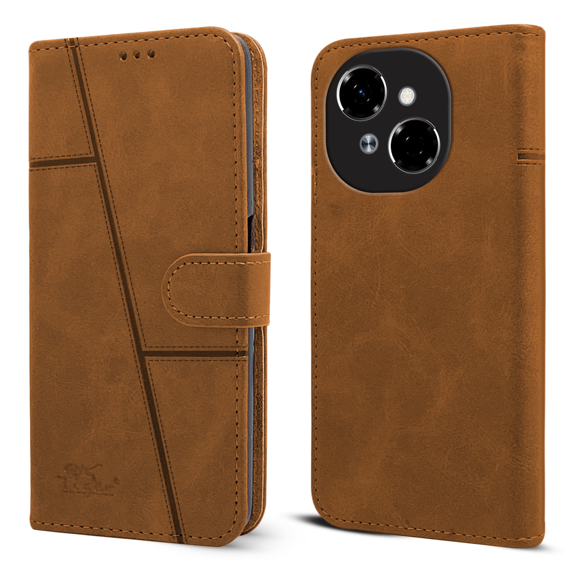 For Tecno Spark Go 1 Flip Cover Case ( Stitched Leather with Magnetic Closure)