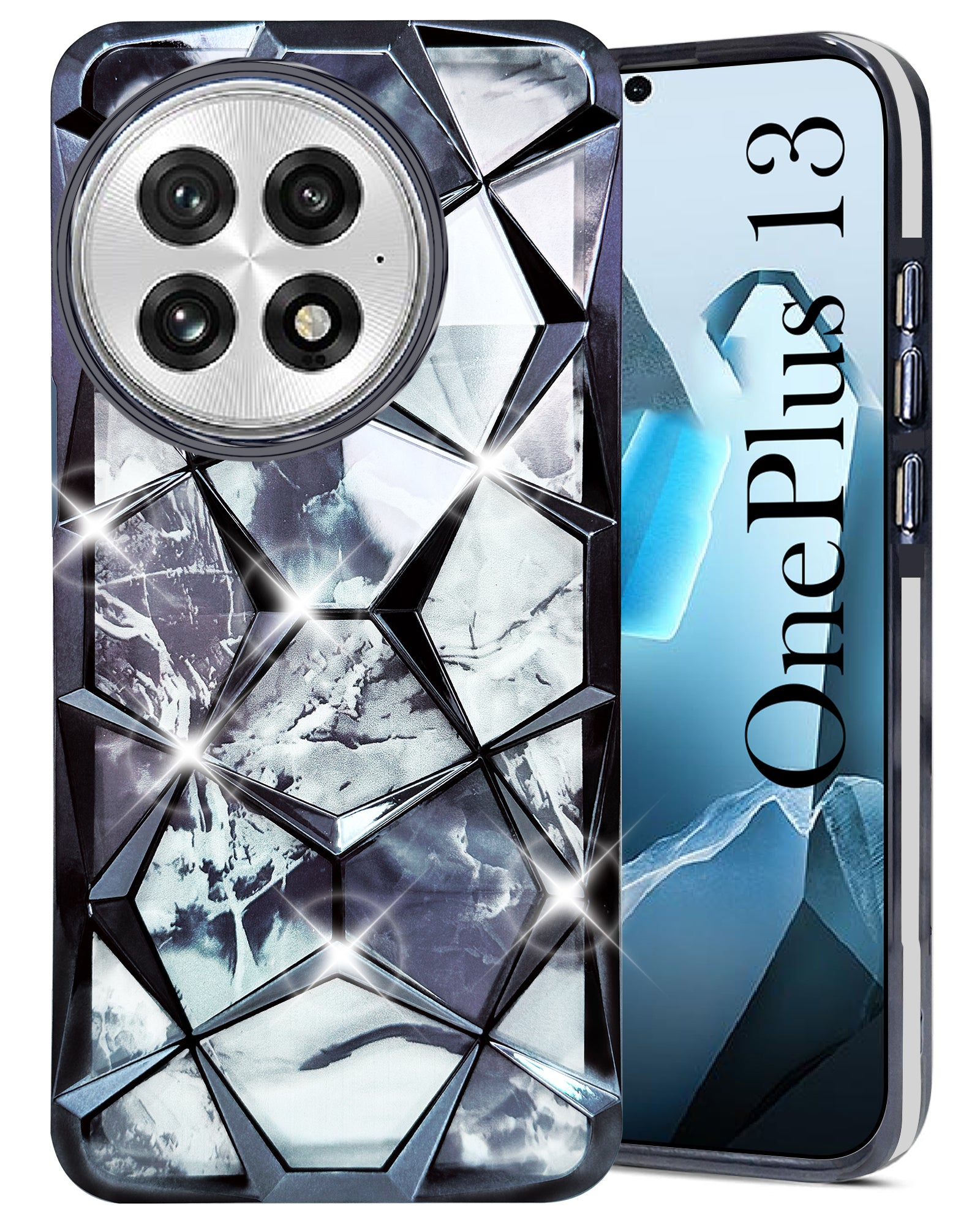 For OnePlus 13 Back Cover Case (Dual Design Glitter Sparkle and Detachable Diamond Print Case | Soft and Flexible)