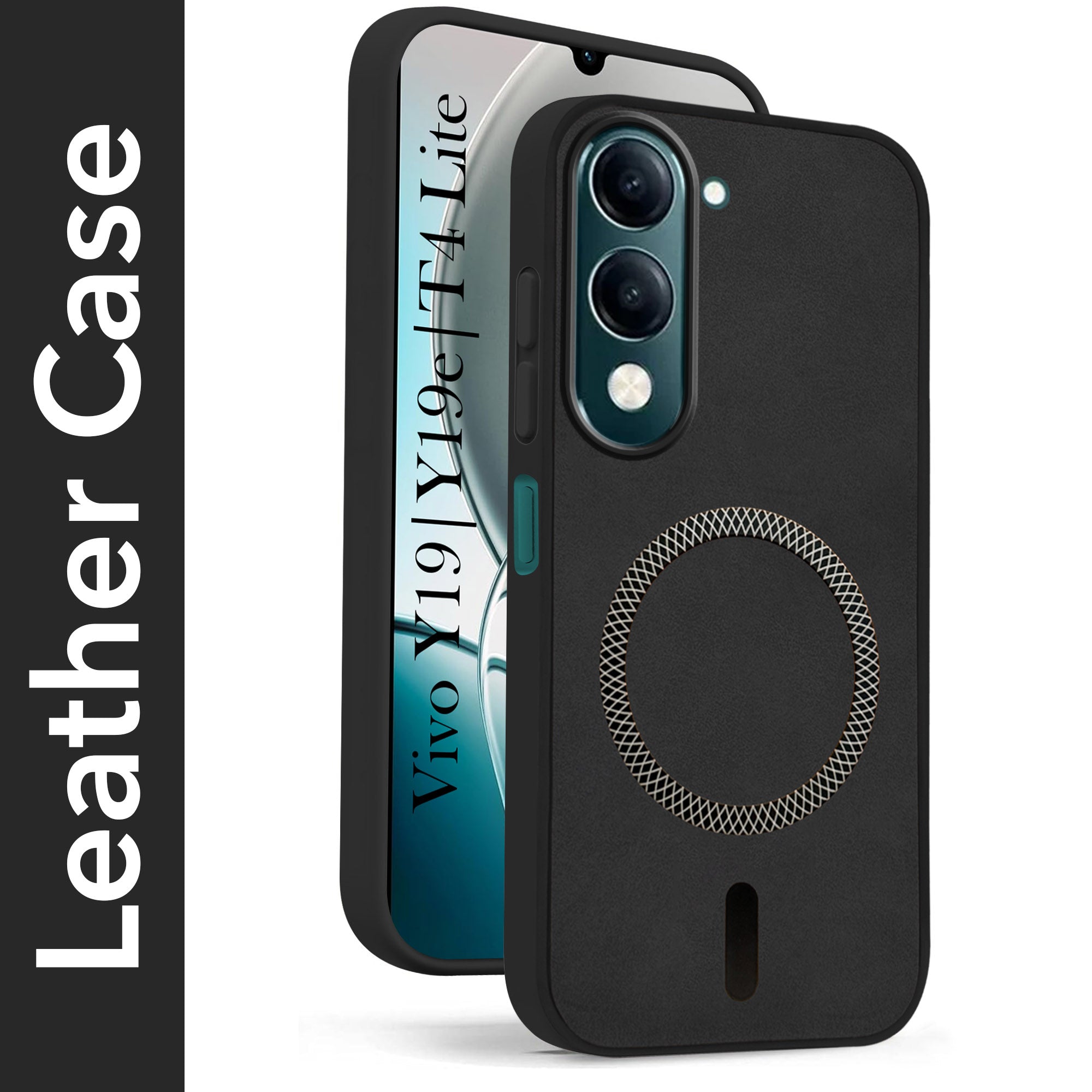For Vivo Y19 | Vivo Y19e | Vivo T4 Lite Back Cover Case Leather Finish (MagSafe Compatible Wireless Charging | Soft Touch | Camera Bump Protection)