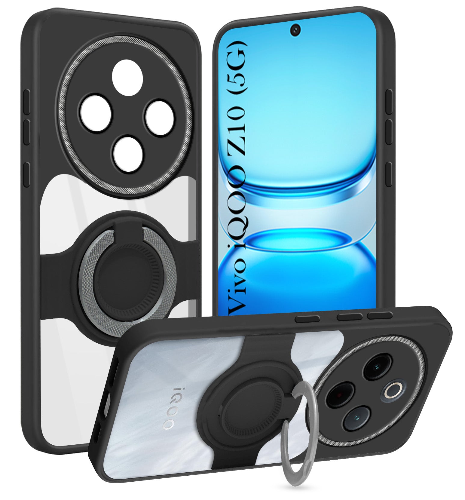 For Vivo iQOO Z10 Back Cover Case with stand (Built-in Ring Holder Kickstand | Lifetime Anti Yellow | Camera Protection)