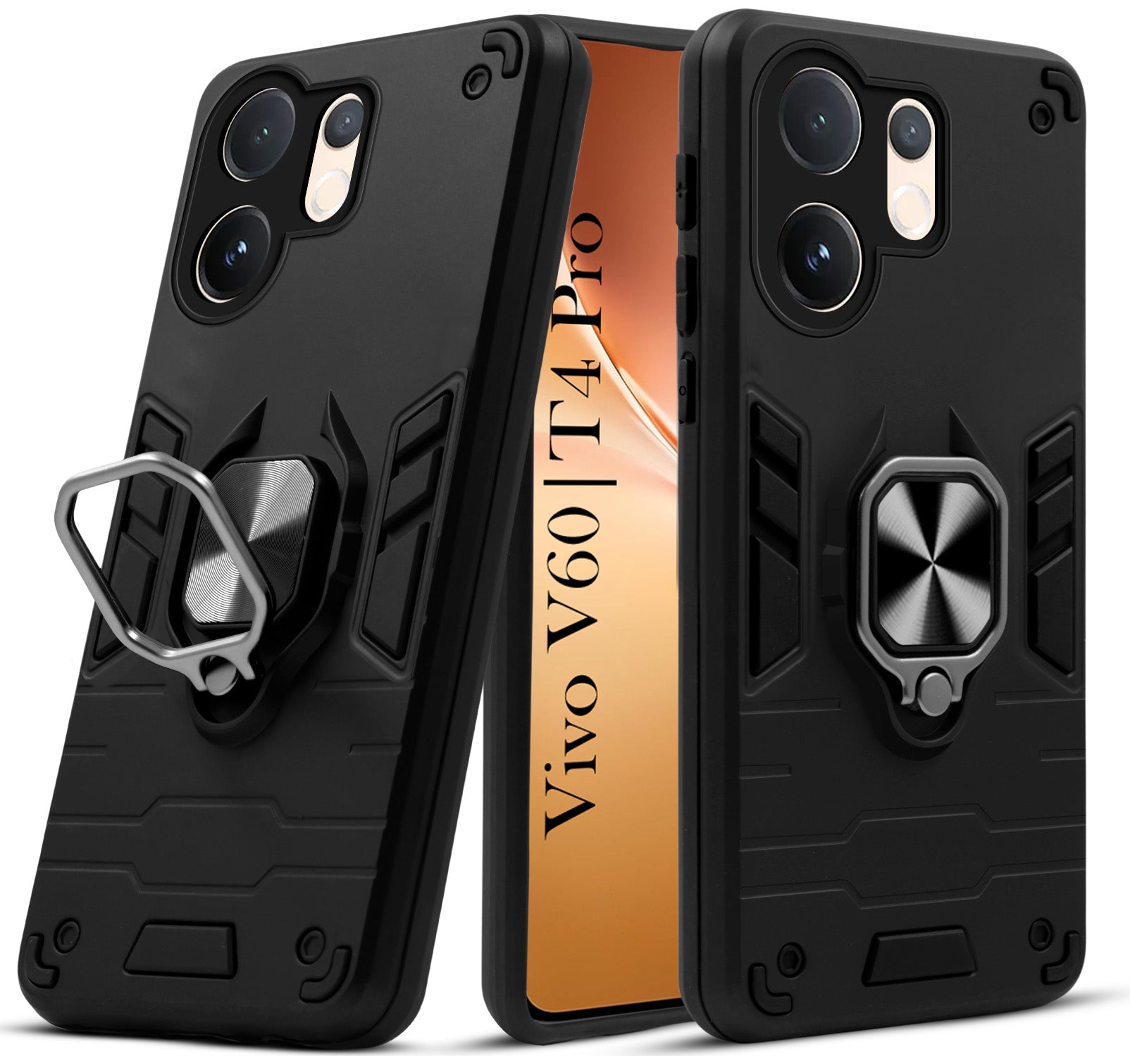 For Vivo V60 | Vivo T4 Pro Back Cover Case (Shockproof Dual Layer Polycarbonate |Ring Holder Kickstand)
