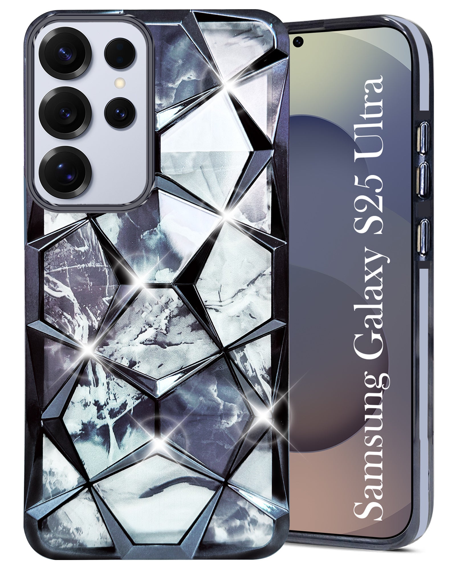 For Samsung Galaxy S25 Ultra Back Cover Case ( Dual Design Glitter Sparkle and Detachable Diamond Print Case | Soft and Flexible)