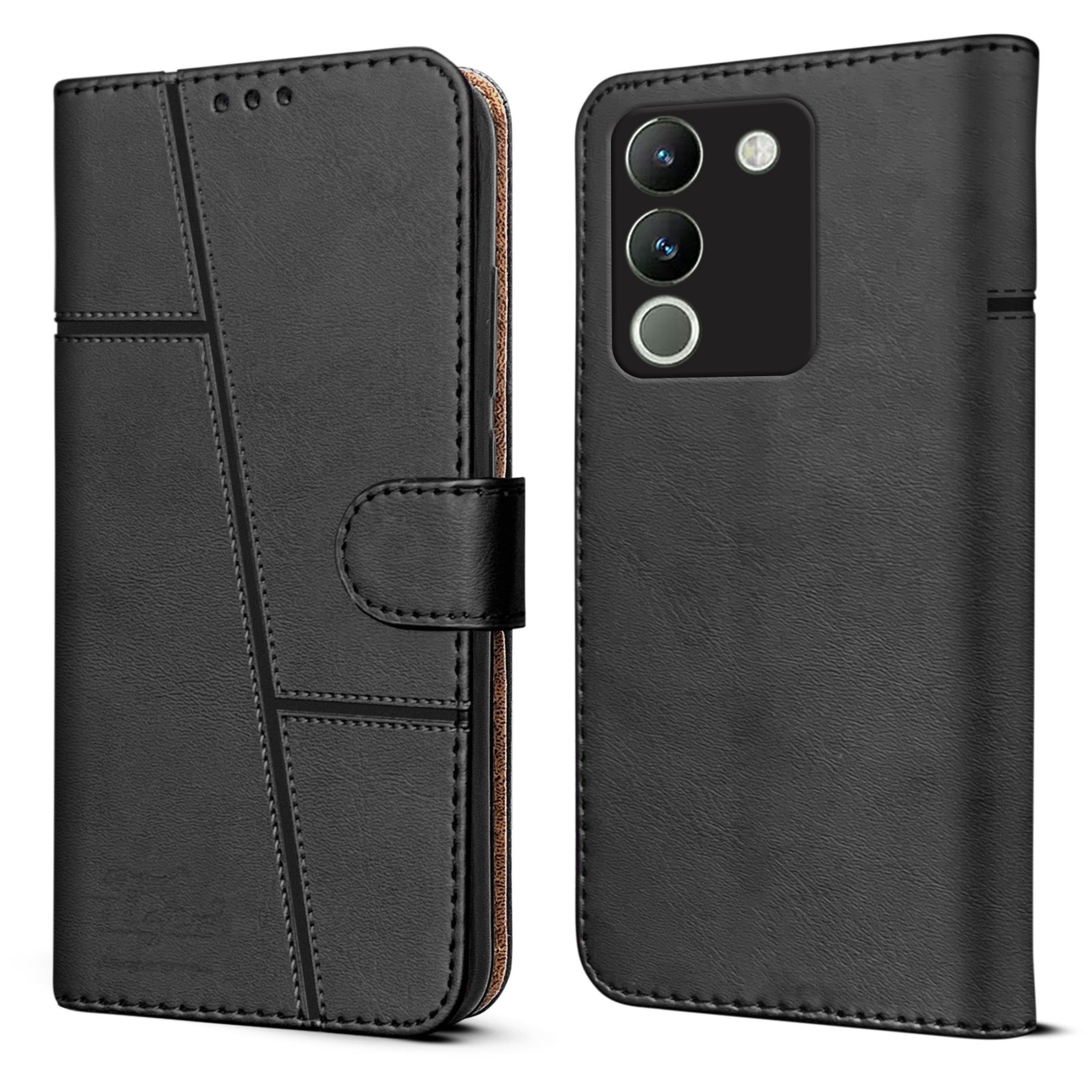 For Vivo Y200 Flip Cover Case (Stitched Leather with Magnetic Closure)