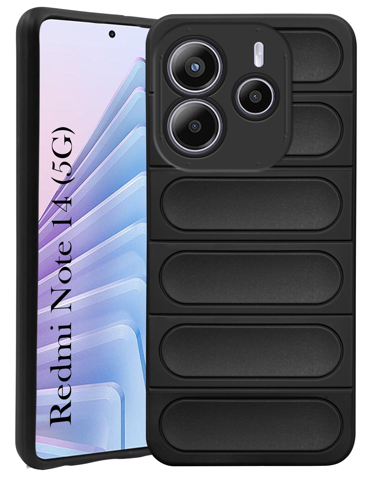 For Redmi Note 14 5G | Redmi Note 14 SE Back Cover Case (Matte Liquid Silicone | Professional Micro-Fiber Cloth Inside | Camera Protection Ring | Wave Black)