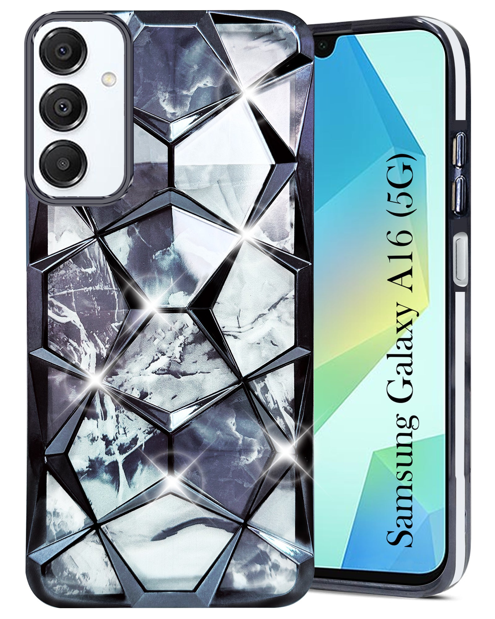 For Samsung Galaxy A16 5G Back Cover Case (Dual Design Glitter Sparkle and Detachable Diamond Print Case | Soft and Flexible)