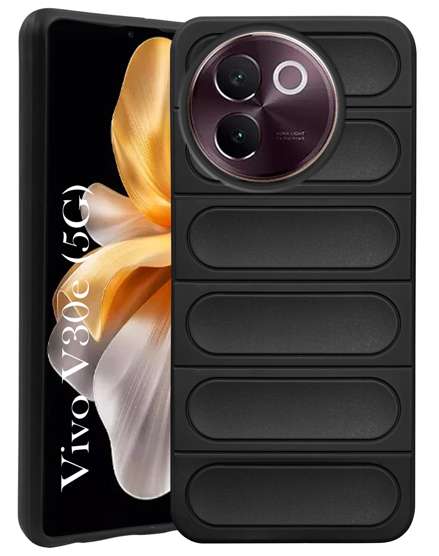 For Vivo V30e 5G Back Cover Case (Matte Liquid Silicone Professional Micro-Fiber Cloth Inside Camera Protection Ring Wave Black)