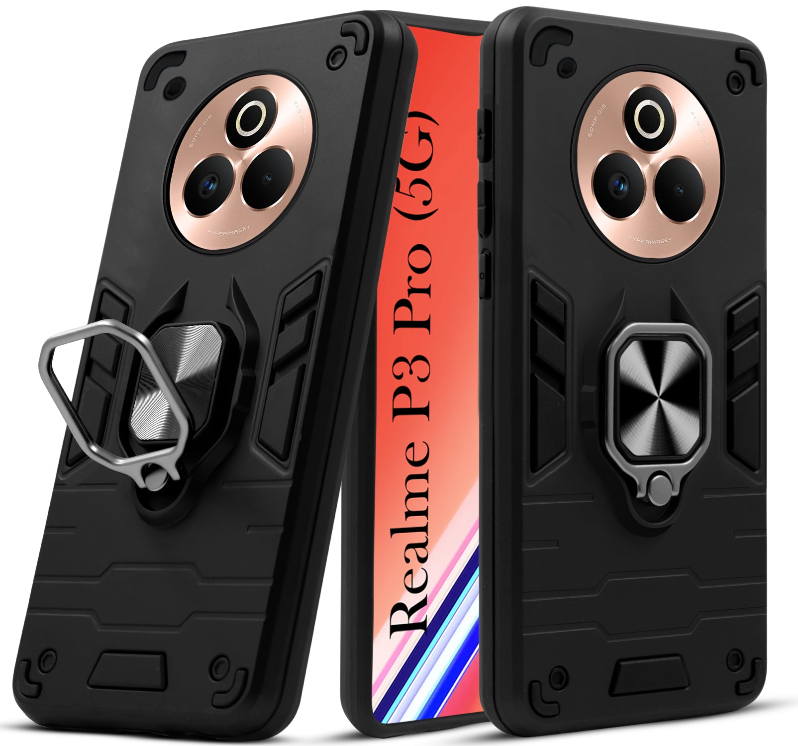 For Realme P3 Pro Back Cover Case (Shockproof Dual Layer Polycarbonate |Ring Holder Kickstand)