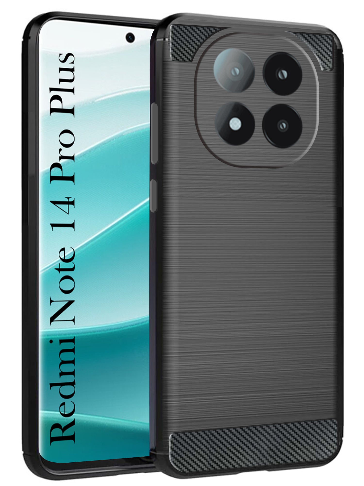 For Redmi Note 14 Pro Plus Back Cover Case ( Hybrid Armor Case | Carbon Fiber Shockproof | Soft and Flexible | Black )