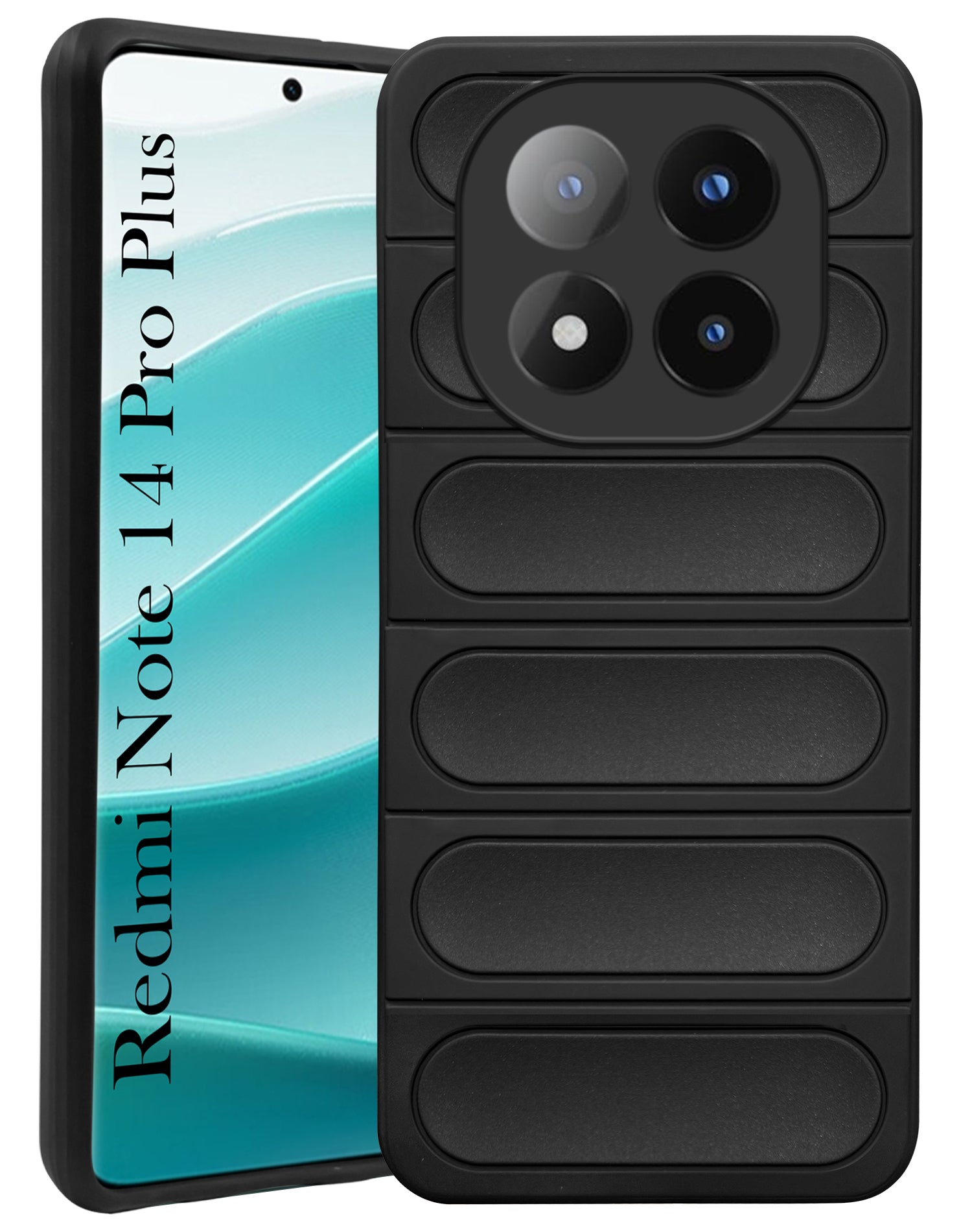 For Redmi Note 14 Pro Plus Back Cover Case (Matte Liquid Silicone | Professional Design | Camera Protection | Wave Black)