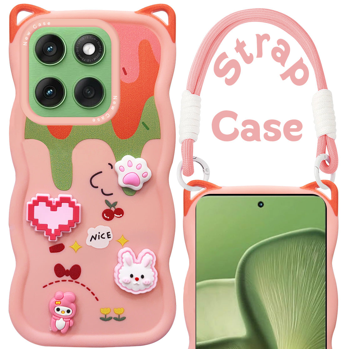 For Motorola Moto Edge 60 Back Case Cover Strap (3D embossed Figures | Strap Holder | 360* Soft Cushion with Camera Bump)