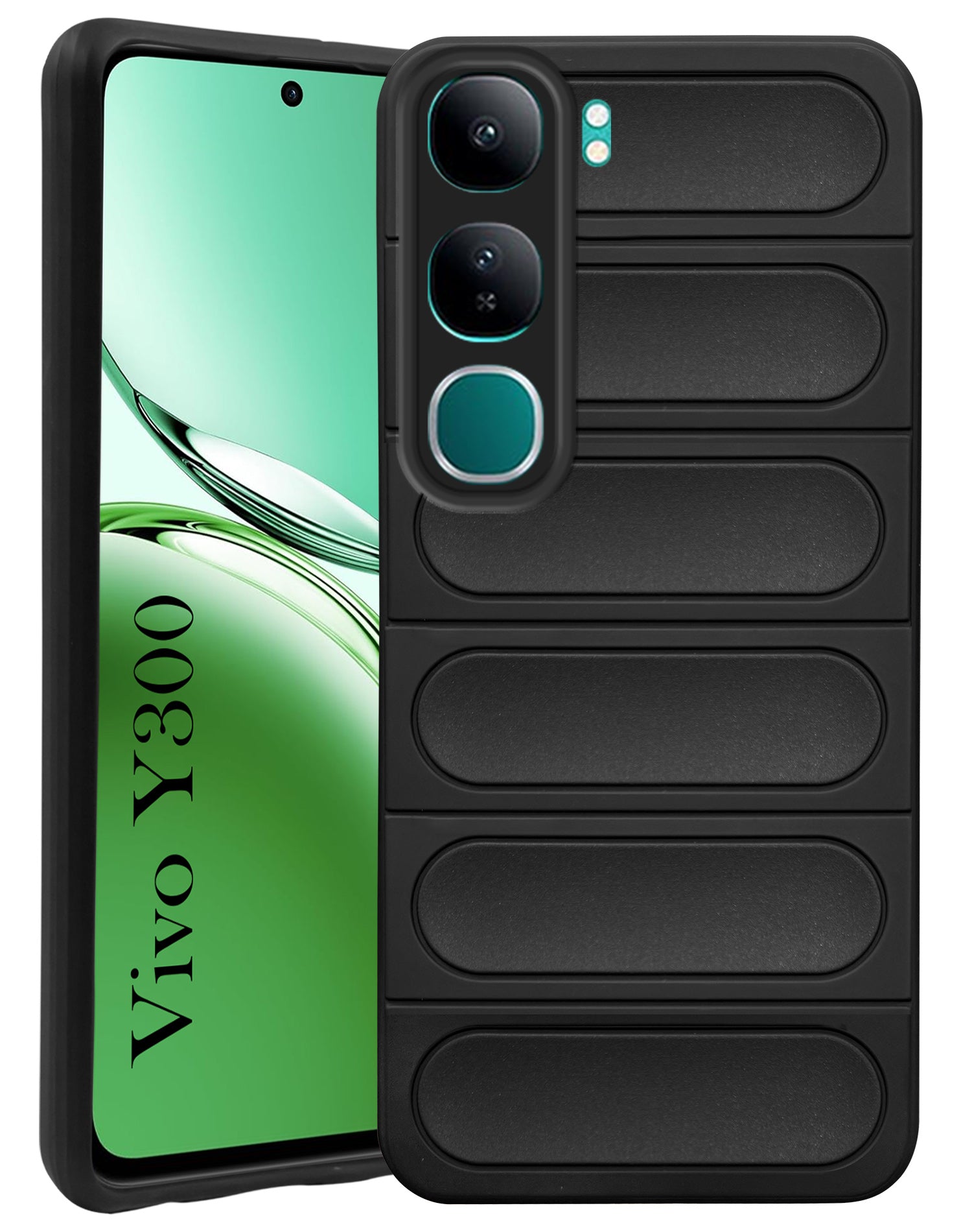 For Vivo Y300 Back Cover Case (Matte Liquid Silicone | Professional Micro-Fiber Cloth Inside | Camera Protection Ring | Wave Black)