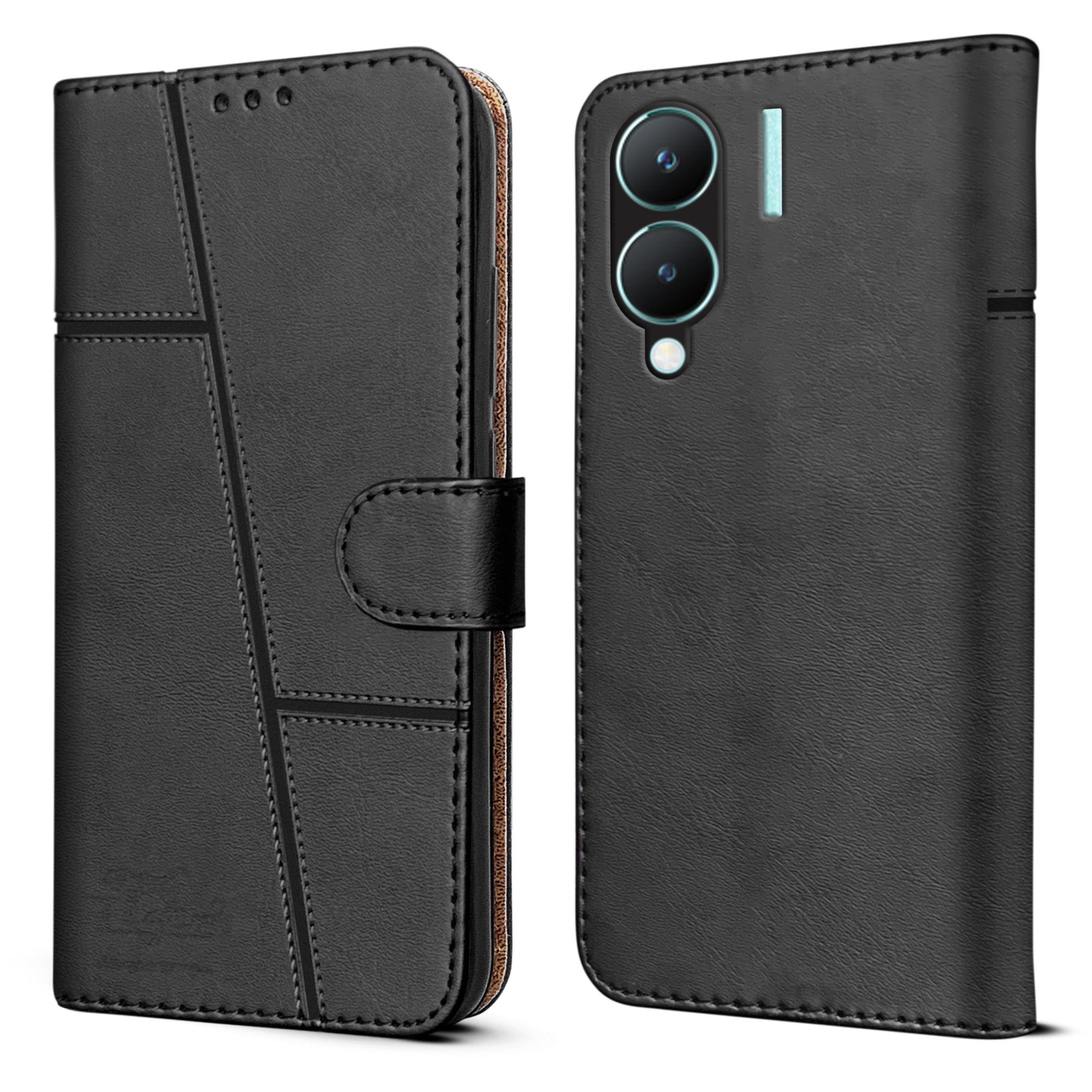 For VIVO Y28 5G Flip Cover Case (Stitched Leather with Magnetic Closure)