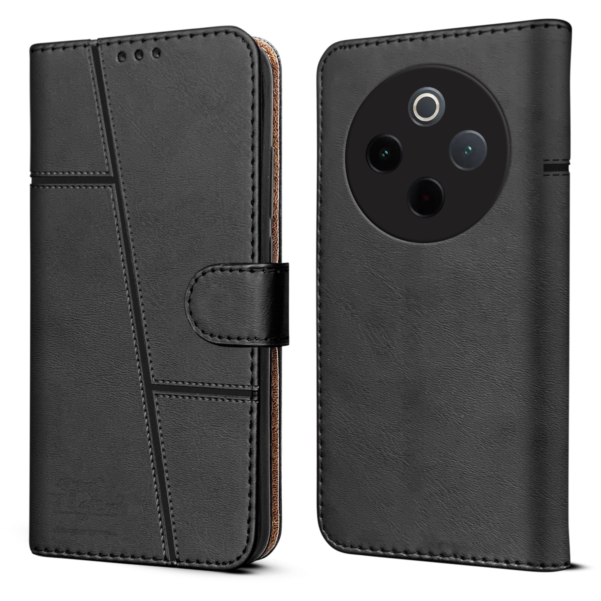 For Vivo T4 Flip Cover Case (Stitched Leather with Magnetic Closure)