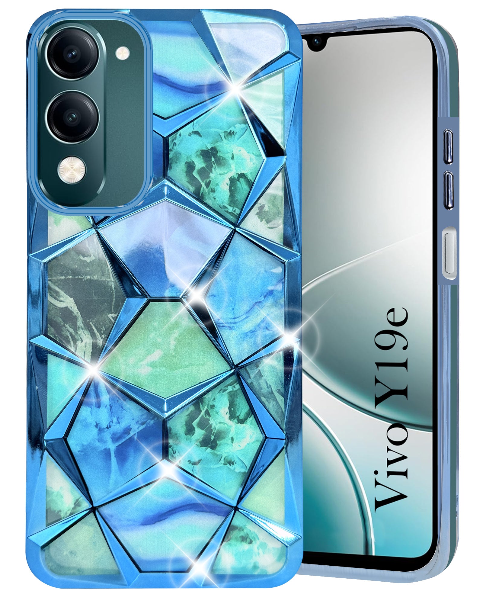 For Vivo Y19 | Vivo Y19e | Vivo T4 Lite Back Cover Case Girls (Dual Design Glitter Sparkle and Detachable Diamond Print Case | Soft and Flexible)