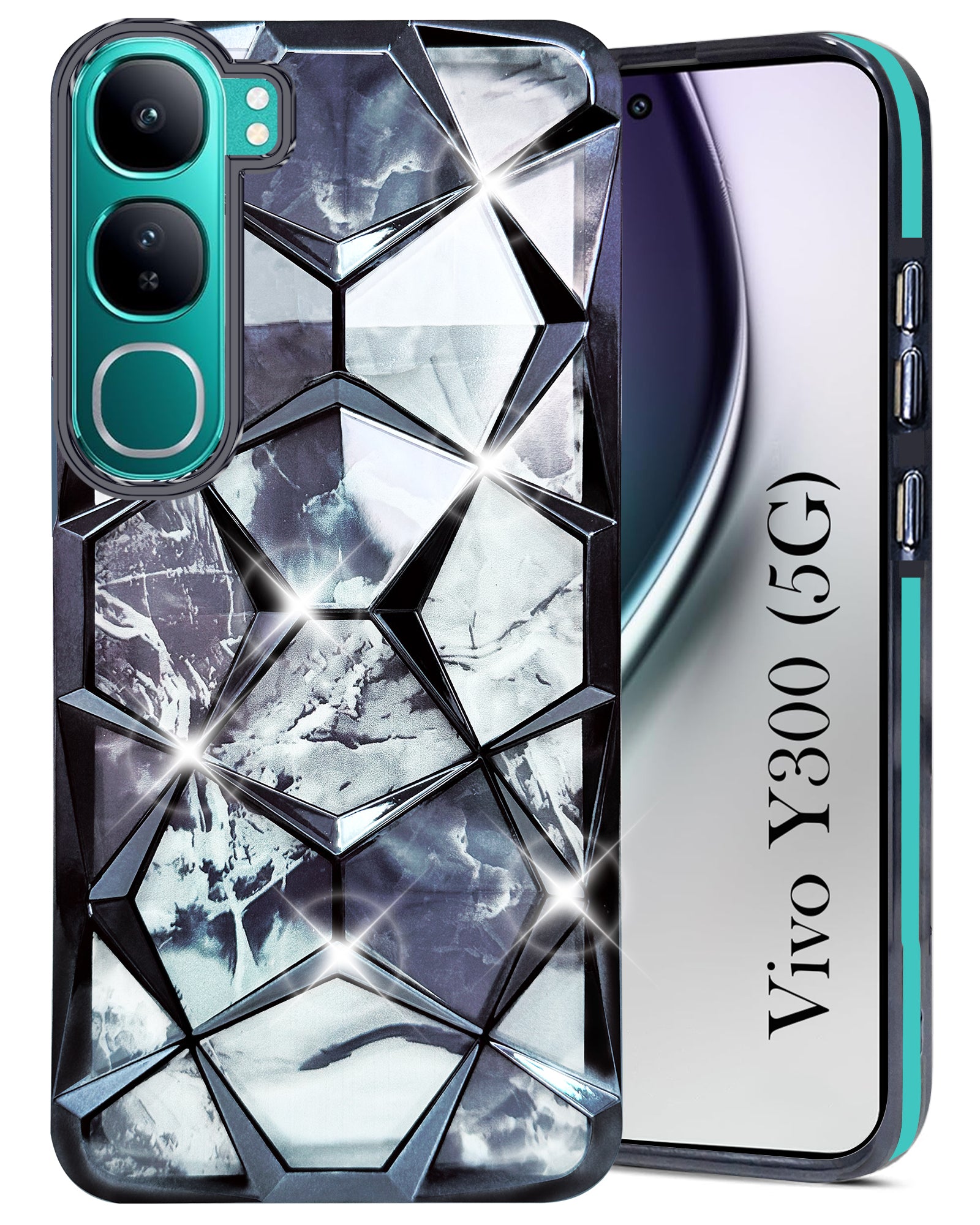 For Vivo Y300 Back Cover Case (Dual Design Glitter Sparkle and Detachable Diamond Print Case | Soft and Flexible)