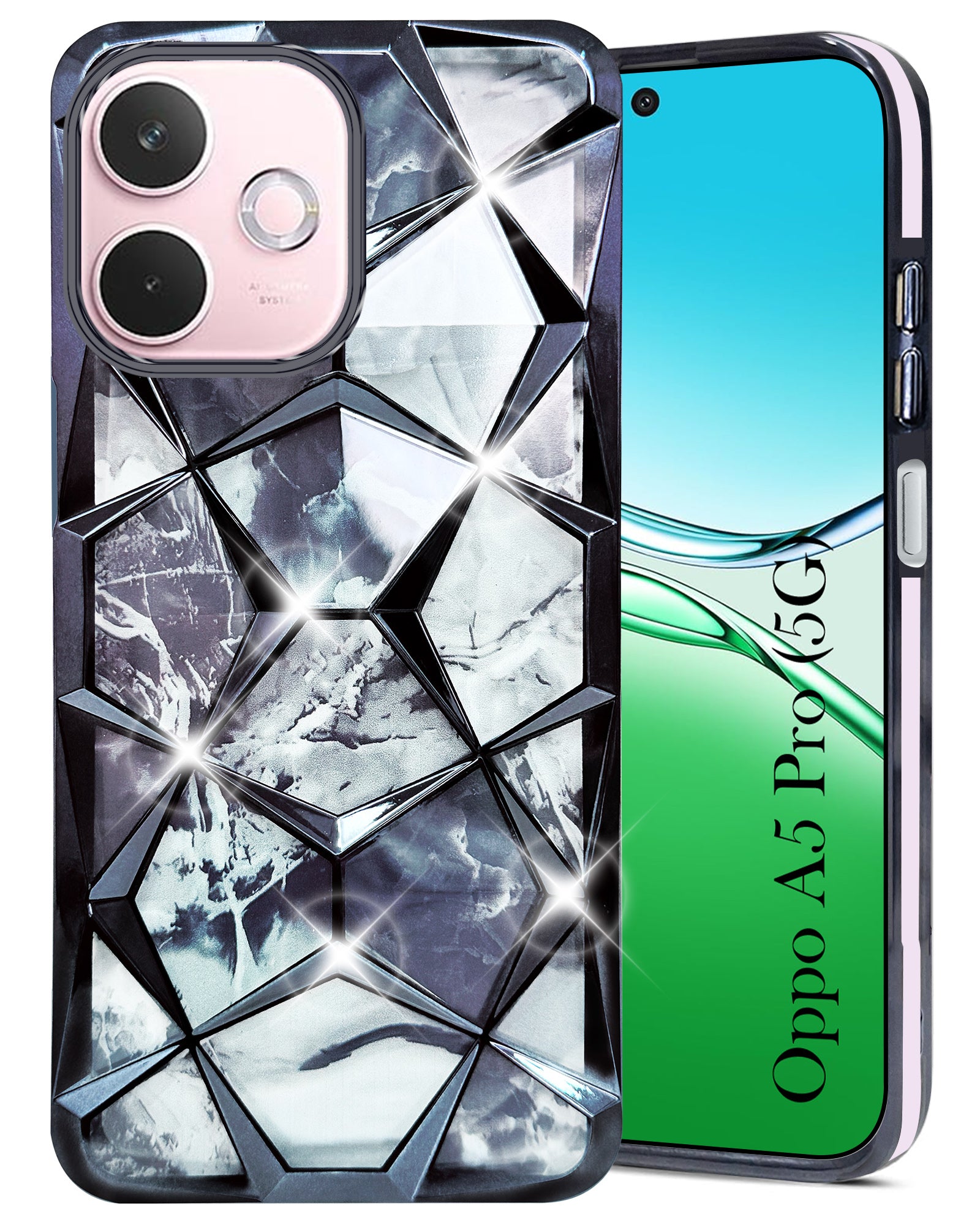 For Oppo A5 Pro Back Cover Case ( Dual Design Glitter Sparkle and Detachable Diamond Print Case | Soft and Flexible)