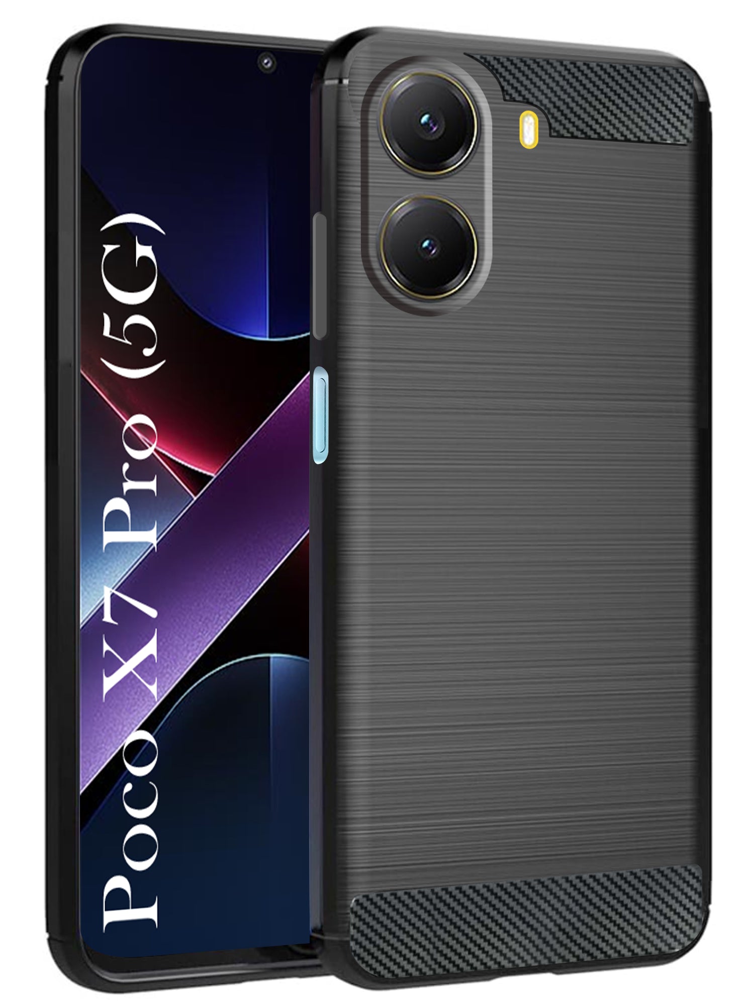 For Poco X7 Pro 5G Back Cover Case ( Hybrid Armor Case | Carbon Fiber Shockproof | Soft and Flexible | Black )