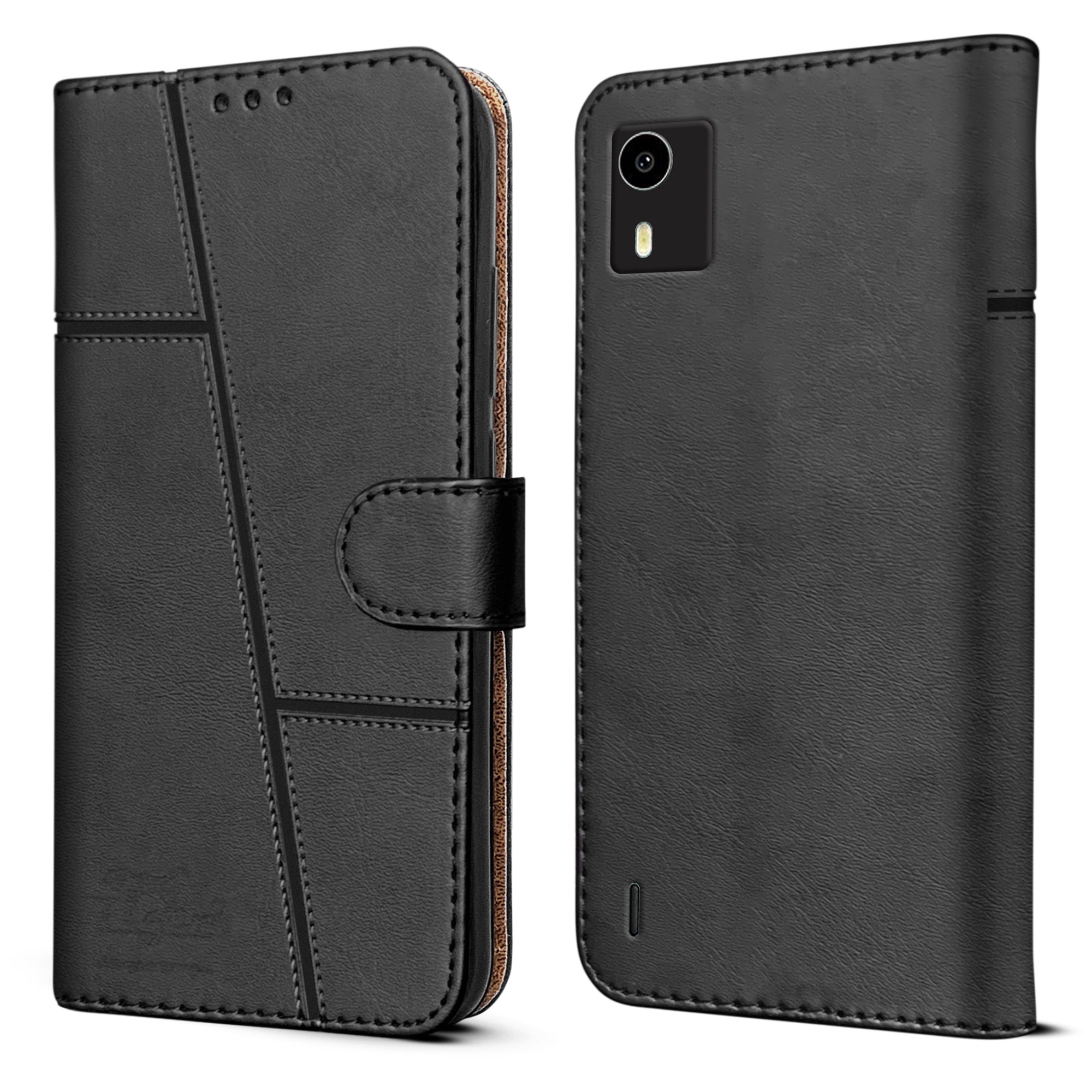 For Nokia C12 Flip Cover Case ( Stitched Leather with Magnetic Closure)