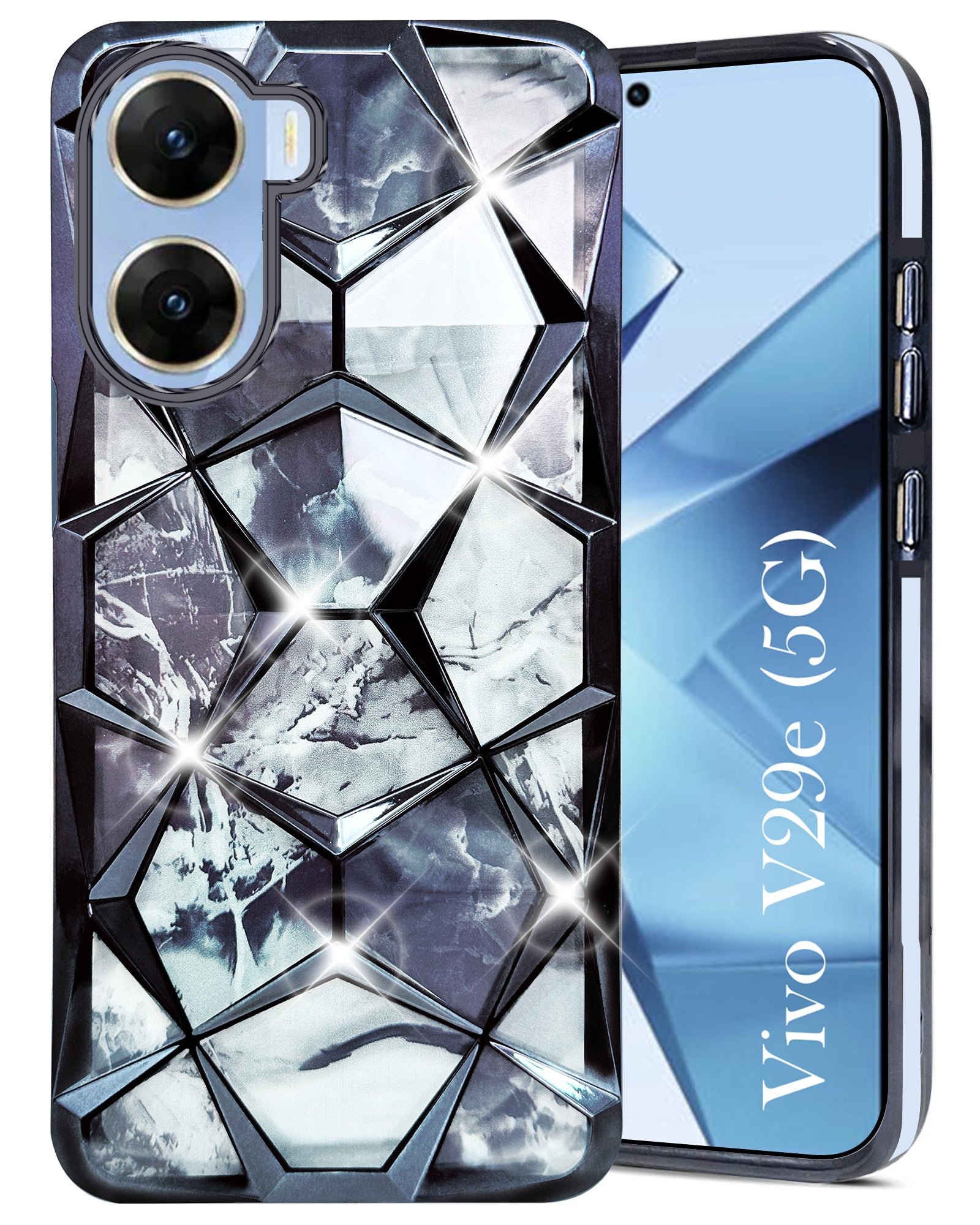 For Vivo V29e 5G Back Cover Case ( Dual Design Glitter Sparkle and Detachable Diamond Print Case | Soft and Flexible)