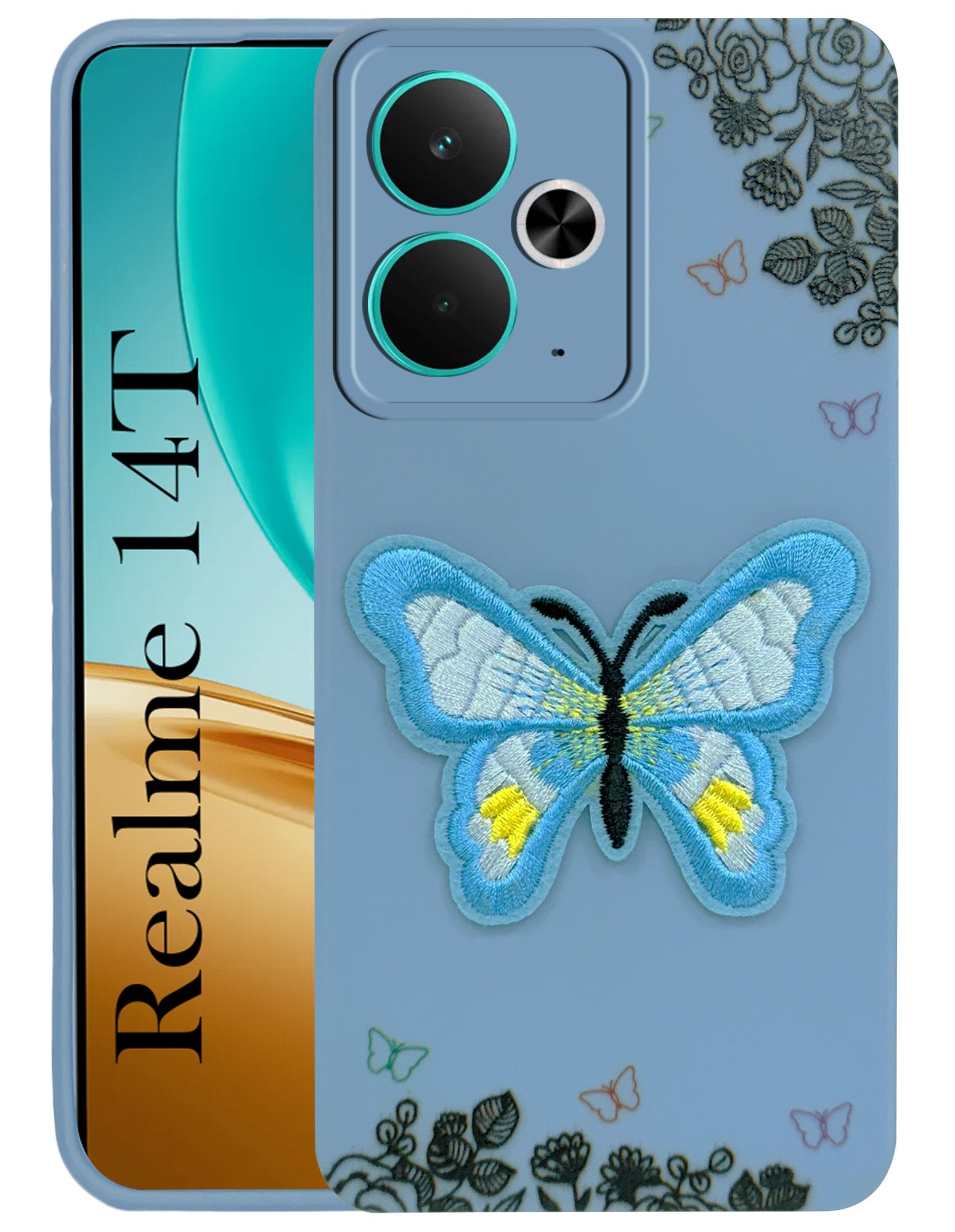 For Realme 14T Back Cover Case (Soft Butterfly Embroidery | Women Teen Girls | Camera Protection| Matte Silicone)