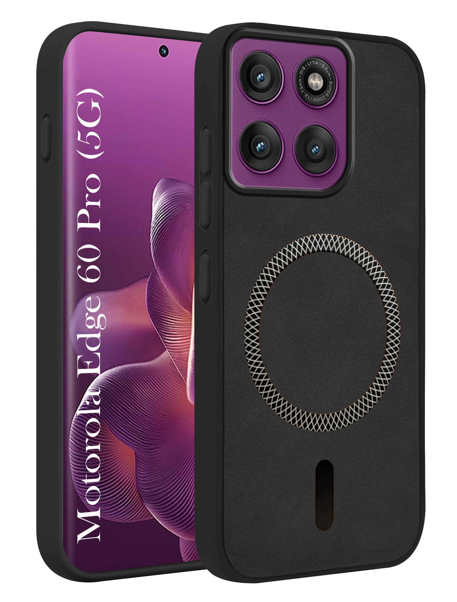 For Motorola Moto Edge 60 Pro Back Cover Case Leather Finish (MagSafe Compatible Wireless Charging | Soft Touch | Camera Bump Protection)