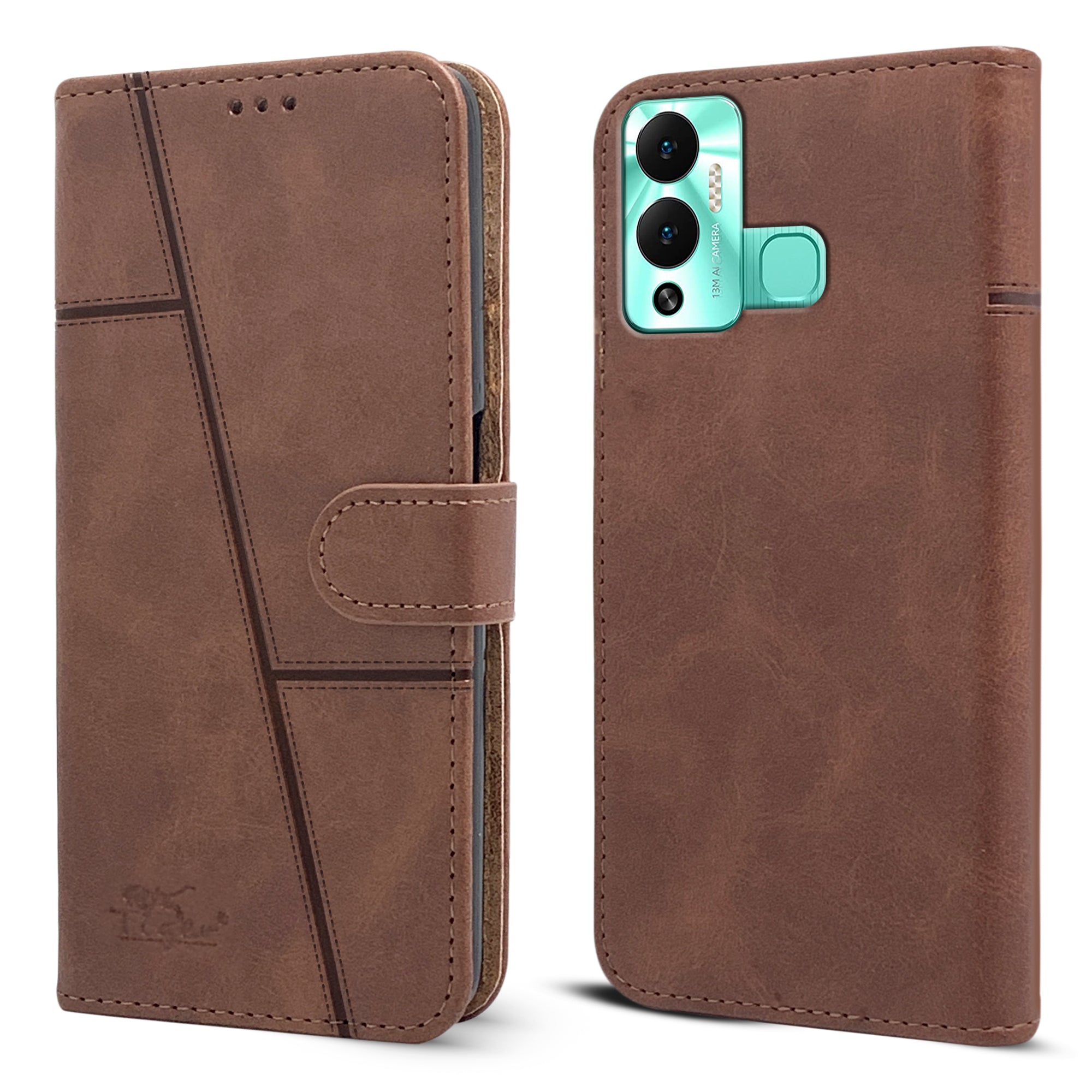 For Infinix Hot 12 Play Flip Cover Case (Stitched Leather with Magnetic Closure)