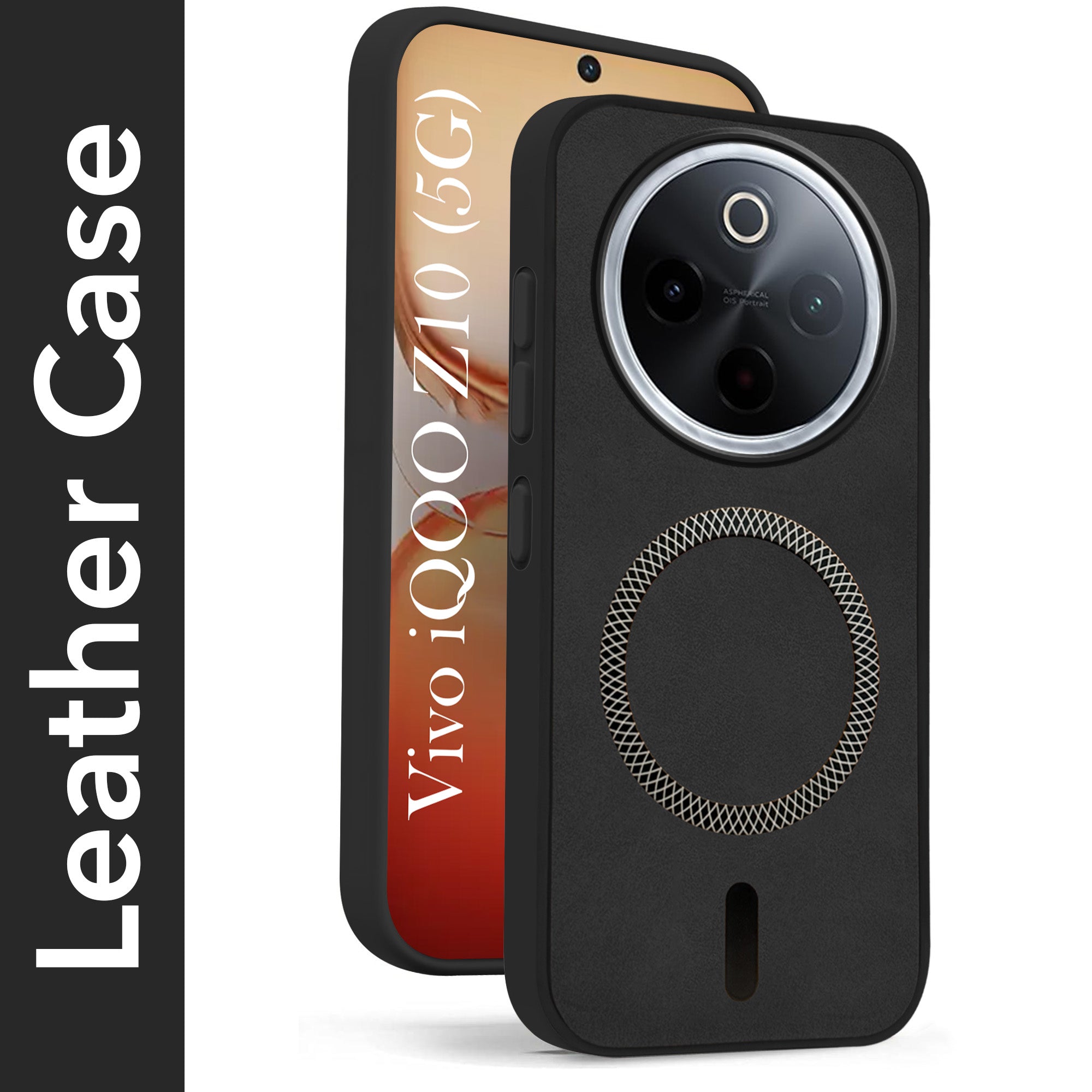 For Vivo iQOO Z10 Back Cover Case Leather Finish (MagSafe Compatible Wireless Charging | Soft Touch | Camera Bump Protection)