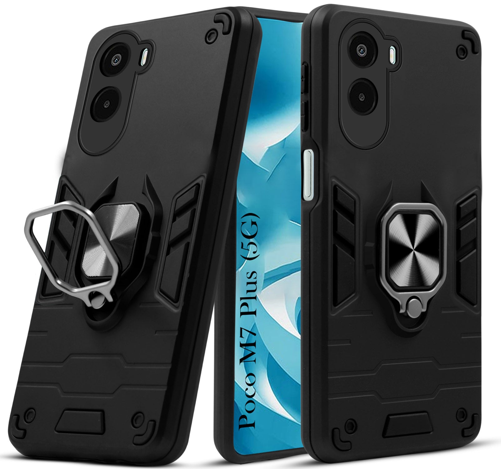 For Poco M7 Plus 5G Back Cover Case Hybrid Armor (Shockproof Dual Layer Polycarbonate |Ring Holder Kickstand)