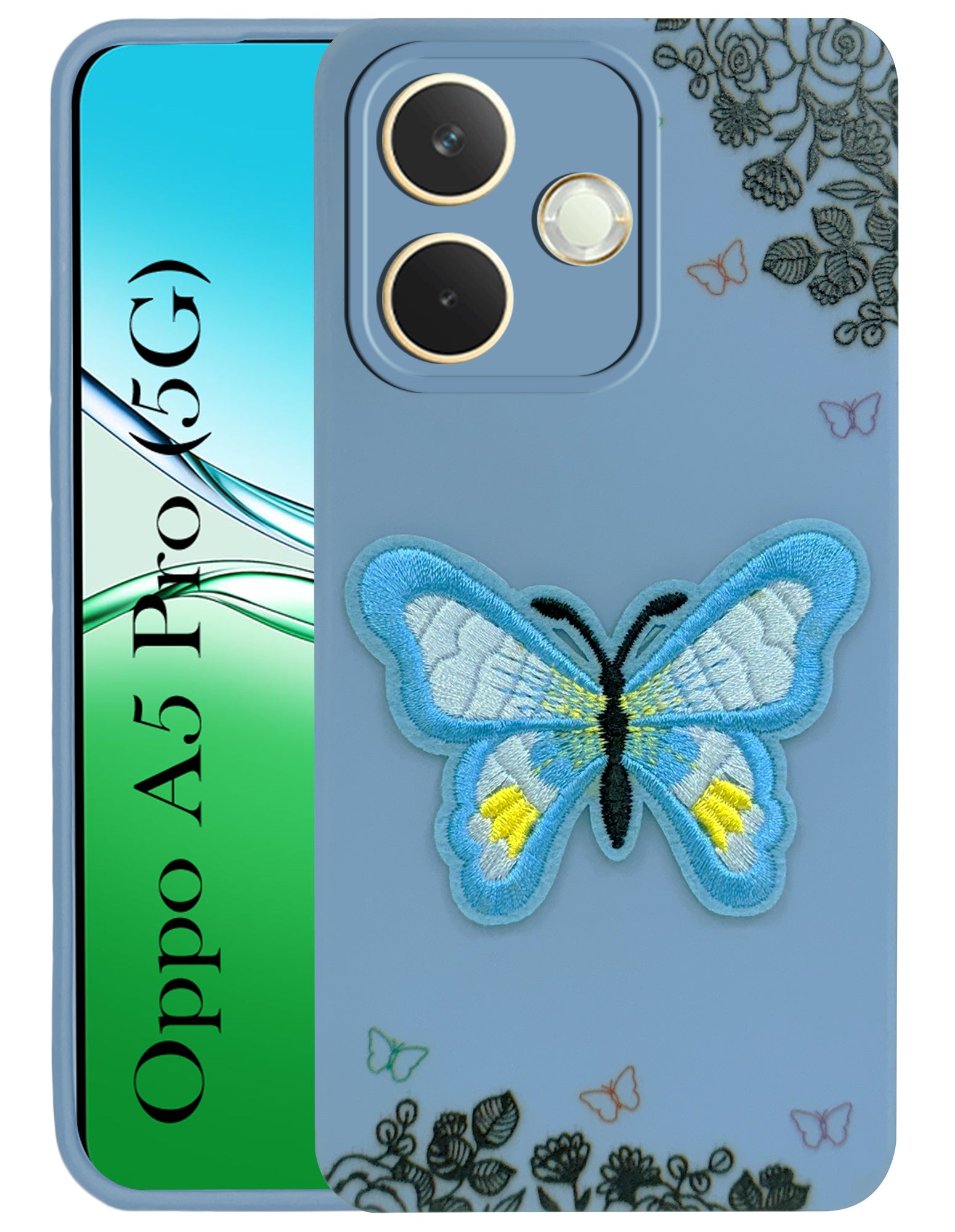 For Oppo A5 Pro Back Cover Case (Soft Butterfly Embroidery | Women Teen Girls | Camera Protection| Matte Silicone)